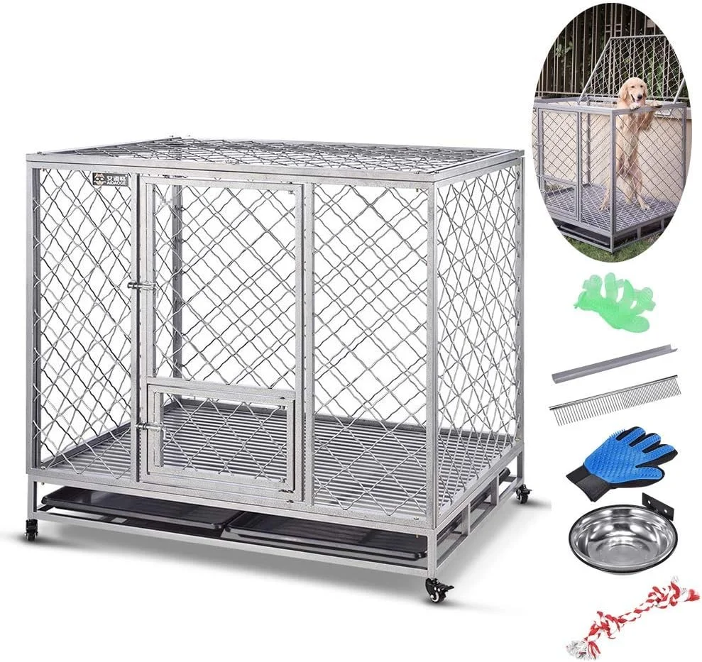 قفس حیوانات خانگی سگ گربه توله سگ آموزش جعبه فلزی حمل و نقل حیوانات خانگی با سینی، دو درب سه قفل برای تقویت قفس برای سگ های کوچک، متوسط ​​و بزرگ، S