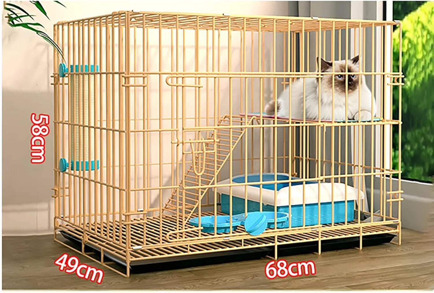 قفس حیوانات خانگی سگ گربه توله سگ، قفس فلزی تاشو برای آموزش، حمل و نقل آسان، قفس تاشو با سینی زیرین قابل شستشو، 68x49x58 سانتی متر