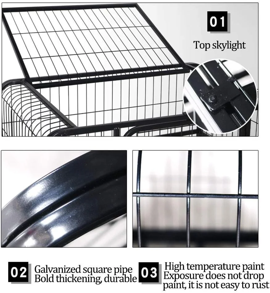 قفس فلزی سگ، مناسب برای آموزش توله سگ و گربه، باکس حمل و نقل، دو درب، نورگیر سقفی با قفل، دارای سینی توالت، مشکی، 78 * 55 * 75 سانتی متر (رنگ: سفید، سایز: 95 * 65 * 85 سانتی متر)