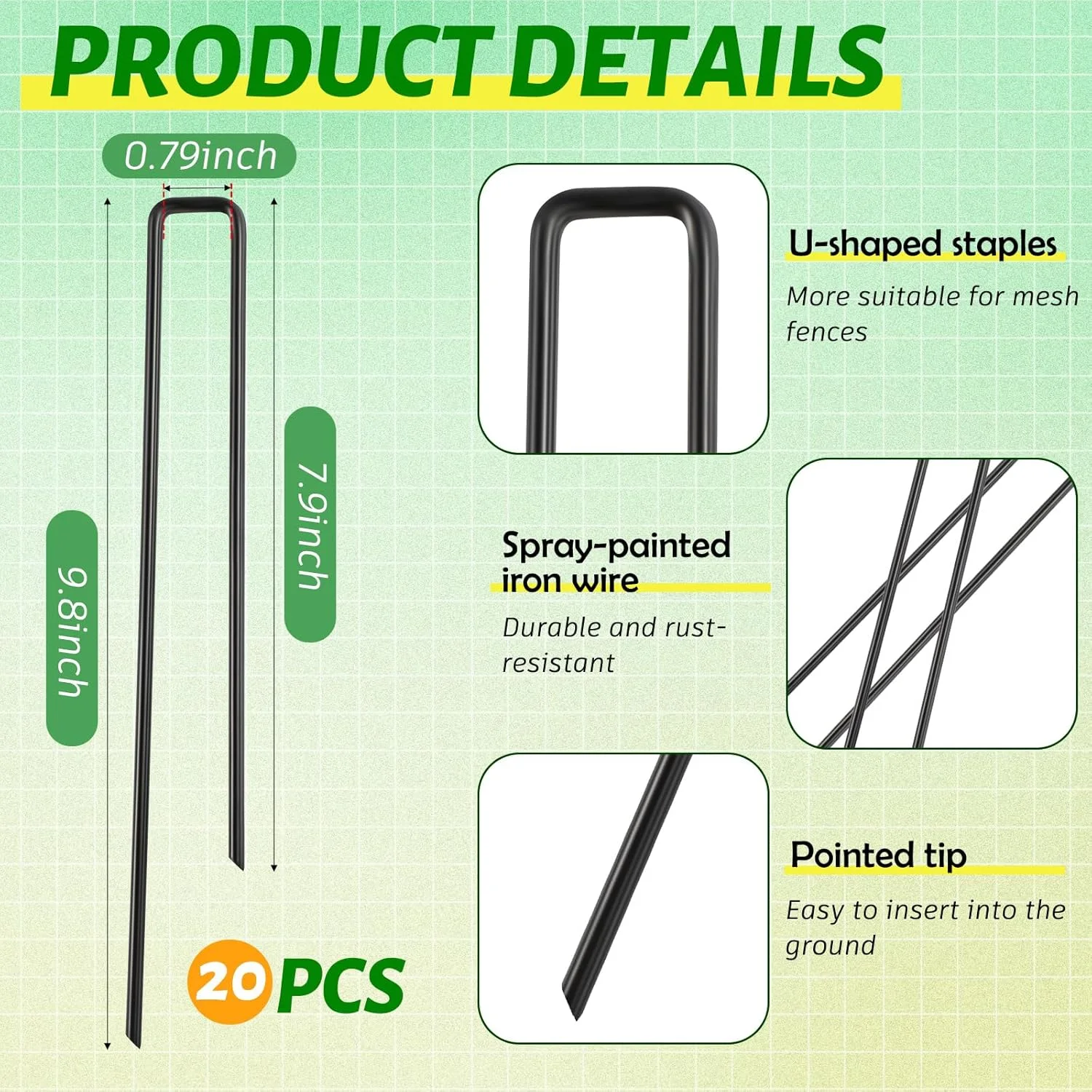 میله های نگهدارنده حصار سگ Threehoney بسته 20 عددی، میله های فلزی برای حصار حیوانات خانگی، مناسب برای جلوگیری از حفر کردن سگ ها، مشکی، 25x20 سانتی متر