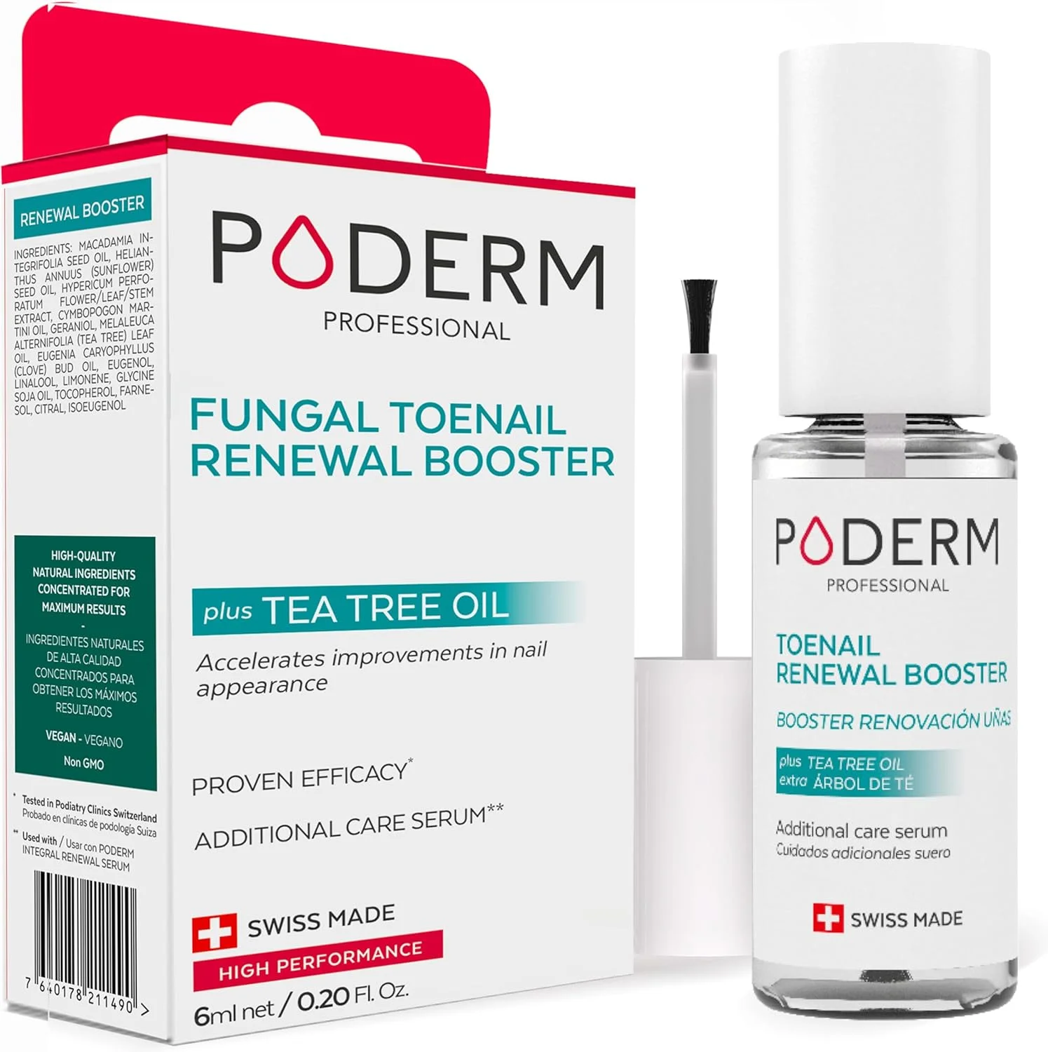 PODERM – تقویت کننده تجدید ناخن پا – سرم روغن درخت چای - ظاهر ناخن های تغییر رنگ داده/آسیب دیده را احیا می کند – ترمیم ناخن های پا و دست – 100% مواد طبیعی و وگان – تجدید سریع – ساخت سوئیس PODERM – تقویت کننده تجدید ناخن پا – سرم روغن درخت چای - ظاهر ناخن های تغییر رنگ داده/آسیب دیده را احیا می کند – ترمیم ناخن های پا و دست – 100% مواد طبیعی و وگان – تجدید سریع – ساخت سوئیس