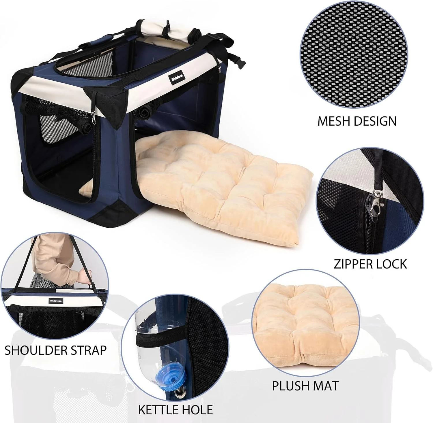 محفظه حمل تاشو سگ سیولفوس، باکس نرم و قابل حمل حیوانات خانگی، کیف حمل گربه بسیار بزرگ با تشک خزدار نرم، مناسب برای داخل و خارج از خانه، 71x50x50 سانتی متر