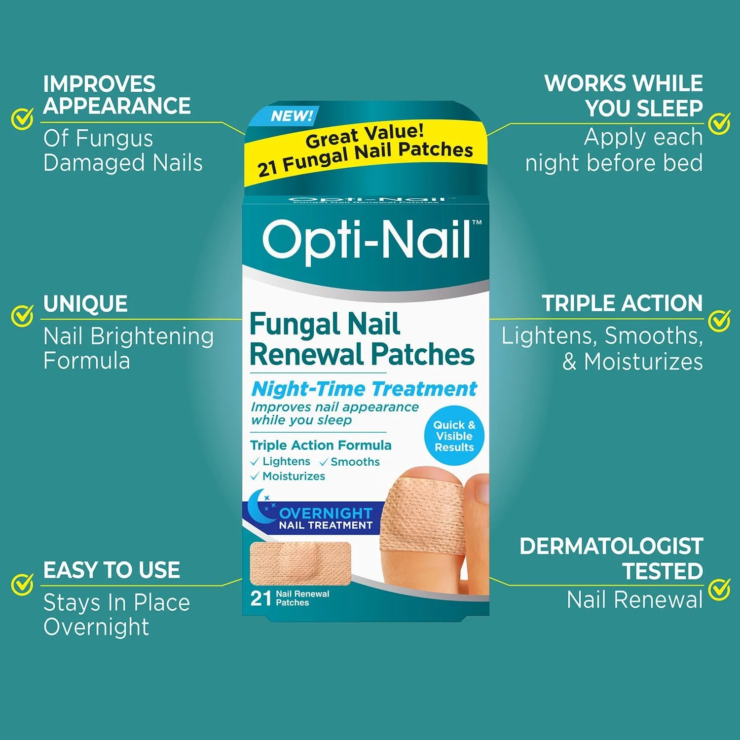 پد های ترمیم کننده ناخن قارچی Opti-Nail - 21 پد، درمان شبانه برای بهبود ظاهر ناخن در هنگام خواب پد های ترمیم کننده ناخن قارچی Opti-Nail - 21 پد، درمان شبانه برای بهبود ظاهر ناخن در هنگام خواب