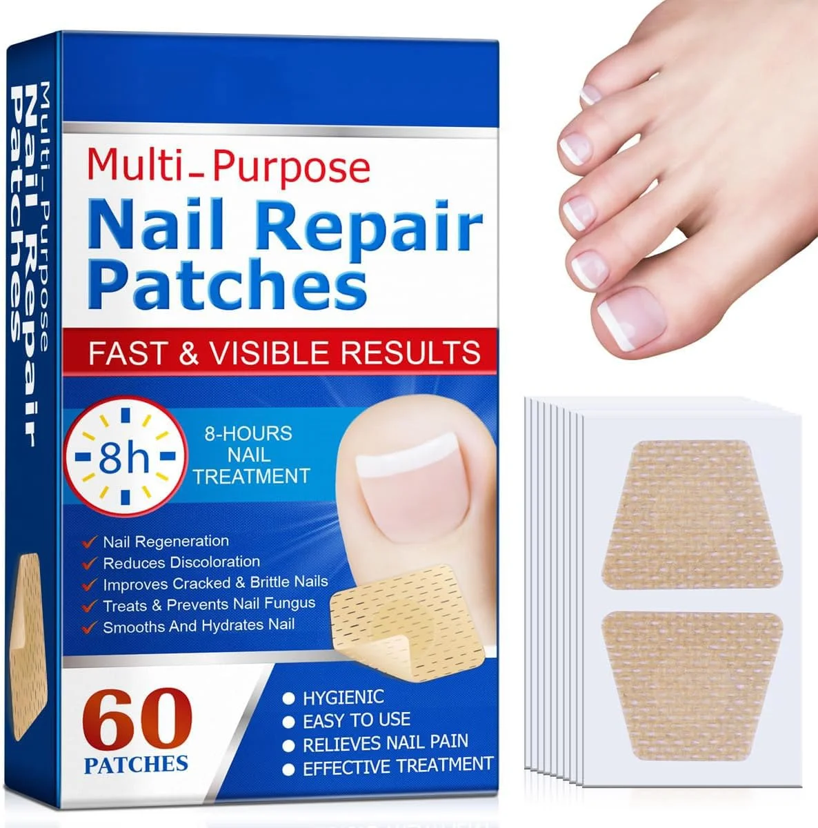 پد ترمیم ناخن 60 عددی LBOYLOVE®، درمان شبانه قارچ ناخن برای تغییر رنگ و ترک خوردگی ناخن، بازگرداندن ظاهر سالم ناخن، مناسب برای مردان و زنان، به راحتی نمی افتد پد ترمیم ناخن 60 عددی LBOYLOVE®، درمان شبانه قارچ ناخن برای تغییر رنگ و ترک خوردگی ناخن، بازگرداندن ظاهر سالم ناخن، مناسب برای مردان و زنان، به راحتی نمی افتد