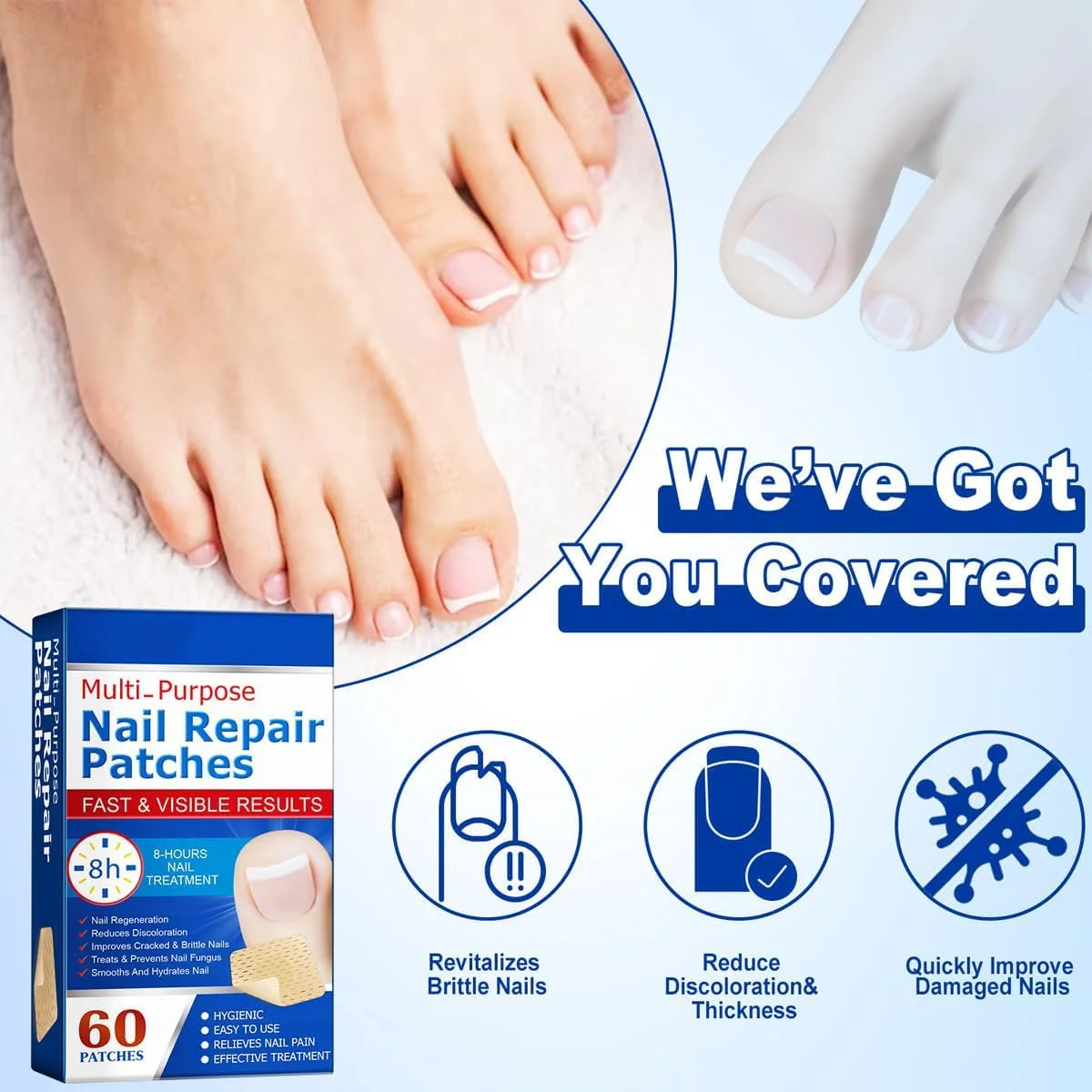 پد ترمیم ناخن 60 عددی LBOYLOVE®، درمان شبانه قارچ ناخن برای تغییر رنگ و ترک خوردگی ناخن، بازگرداندن ظاهر سالم ناخن، مناسب برای مردان و زنان، به راحتی نمی افتد پد ترمیم ناخن 60 عددی LBOYLOVE®، درمان شبانه قارچ ناخن برای تغییر رنگ و ترک خوردگی ناخن، بازگرداندن ظاهر سالم ناخن، مناسب برای مردان و زنان، به راحتی نمی افتد