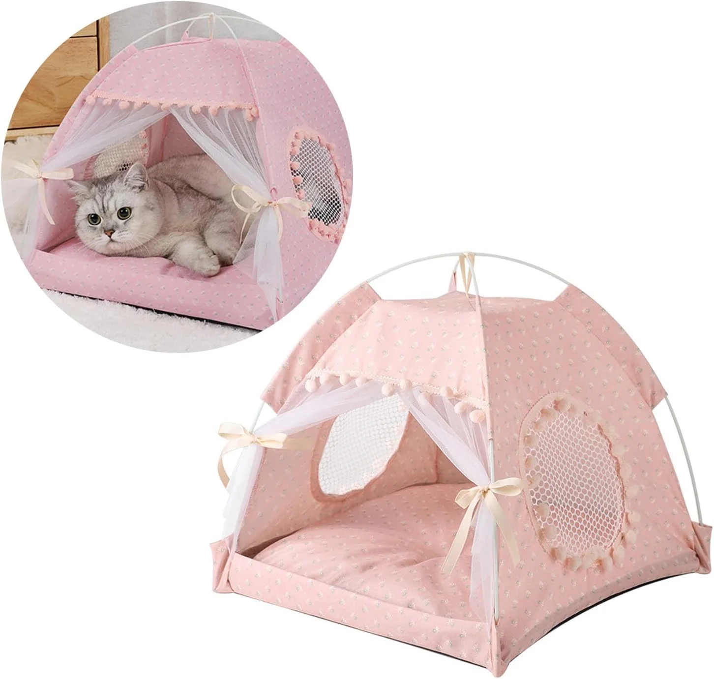 خانه چادری حیوانات خانگی، تخت سگ، قابل حمل، جداشدنی، سبک وزن، تیپی، توله سگ، لانه داخلی و خارجی، لانه غار حیوانات خانگی، تخت لانه سگ، لانه گربه، چادر تاشو و سبک وزن