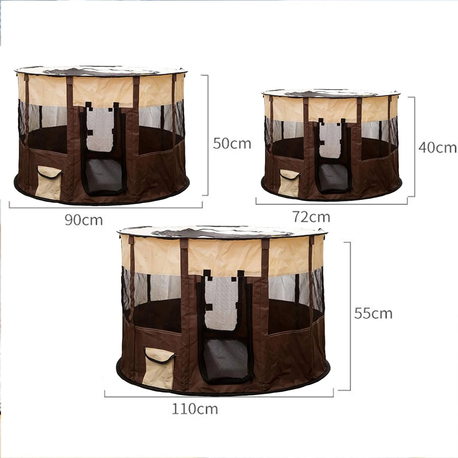 محوطه بازی قابل حمل حیوانات خانگی، محوطه بازی گربه، محوطه بازی توله سگ، محوطه بازی حیوانات، محوطه بازی سگ، چادر سگ، لانه سگ مناسب فضای داخلی/خارجی به همراه کیف حمل برای سگ/گربه/توله سگ/خرگوش/همستر، قهوه ای، L