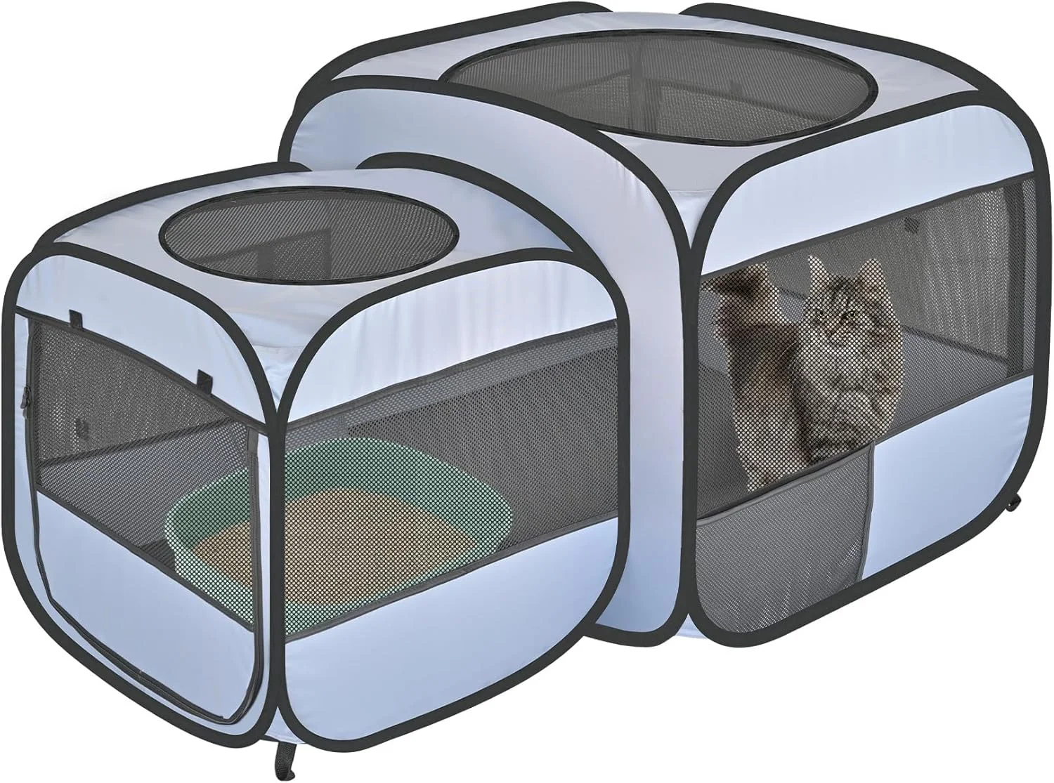 محوطه بازی تاشو و قابل حمل گربه، محوطه بازی سگ 2 در 1، بدون نیاز به مونتاژ، چادر/ باکس حیوانات خانگی برای گربه و سگ به همراه پد ادرار، محفظه گربه برای استفاده در داخل و خارج از خانه (ابعاد: 135x80x70 سانتی متر)