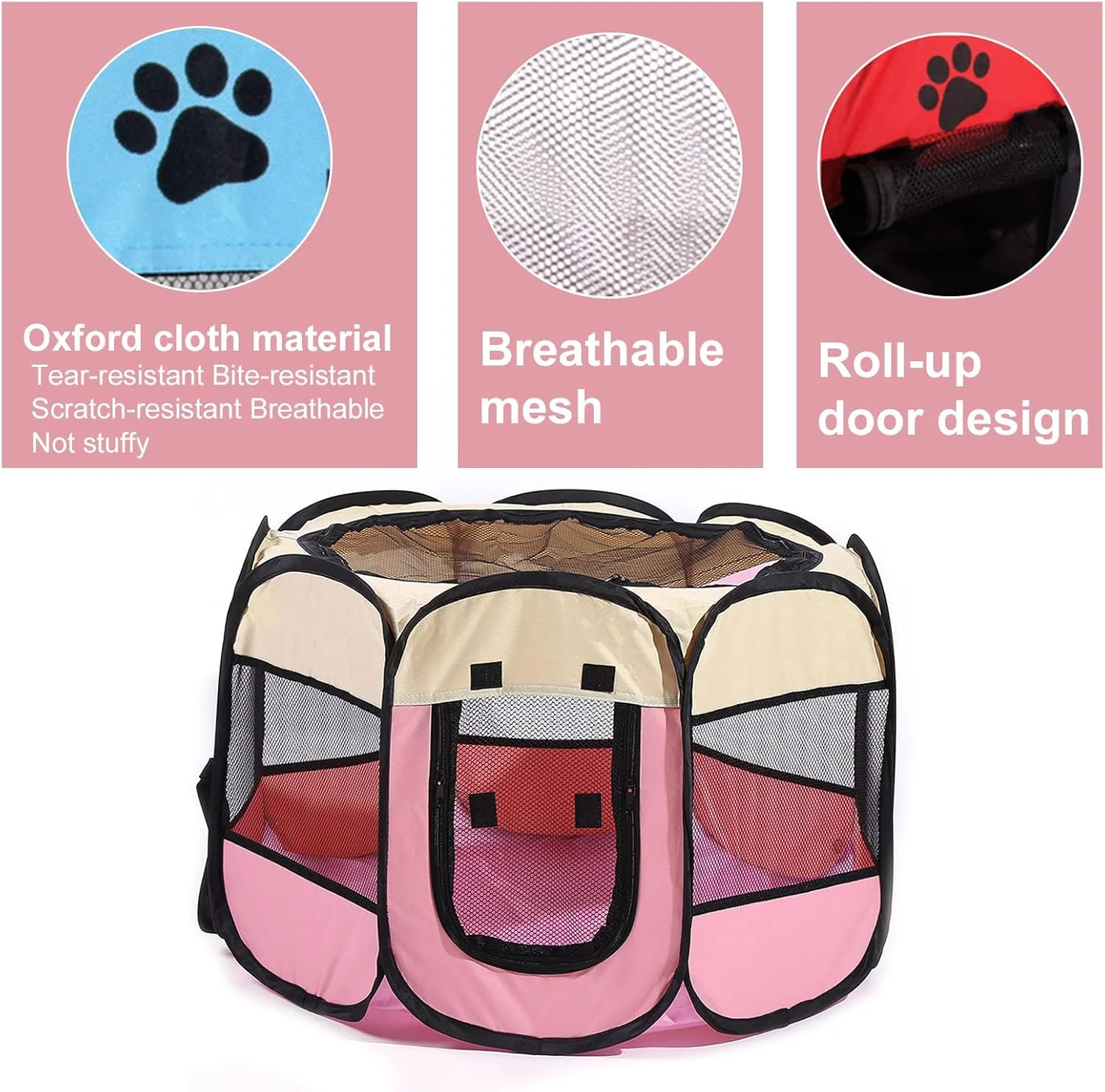 محوطه بازی تاشو و قابل حمل ضد آب برای حیوانات خانگی، محوطه بازی توری آکسفورد بازشو، چادر بازی و محوطه تمرین برای سگ ها و گربه های کوچک