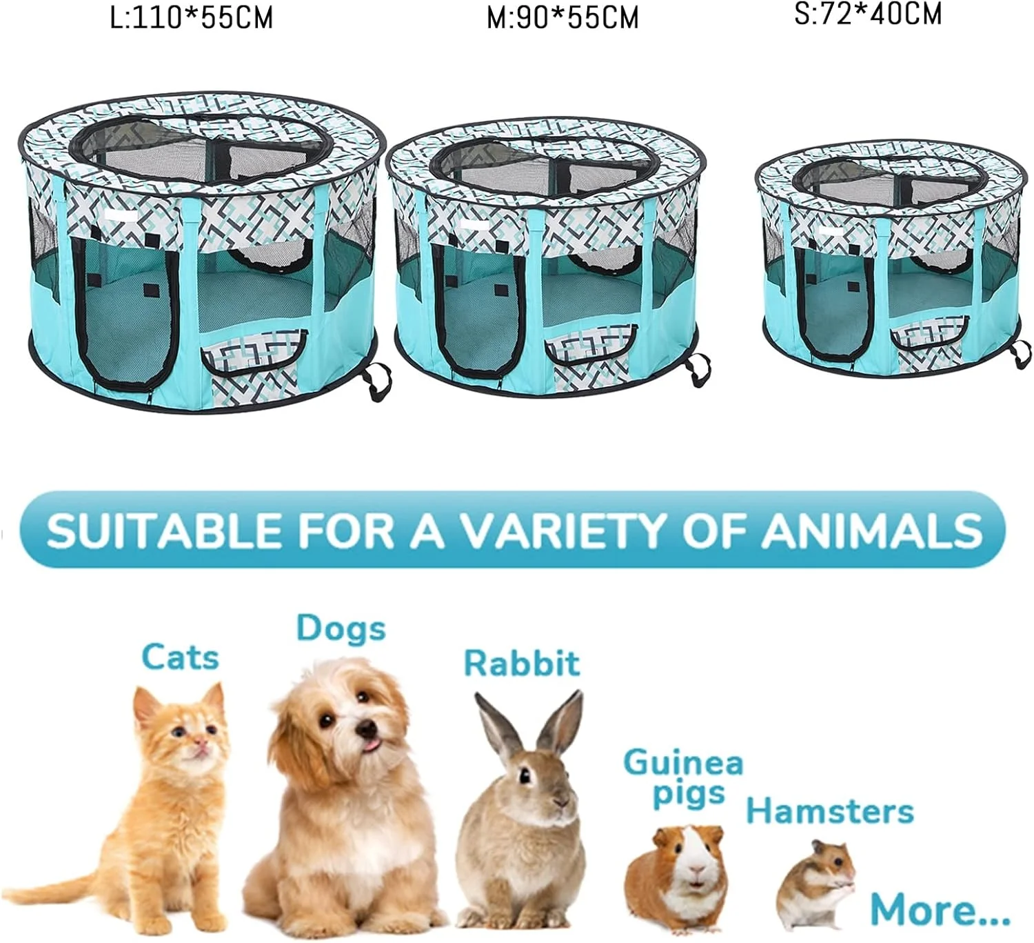 محوطه بازی تاشو قابل حمل برای حیوانات خانگی، سگ، گربه، قفس تمرینی، چادر مناسب فضای داخلی/خارجی، خانه قفس سگ، زمین بازی به همراه کیف حمل رایگان و کاسه تاشو، سبز، سایز S