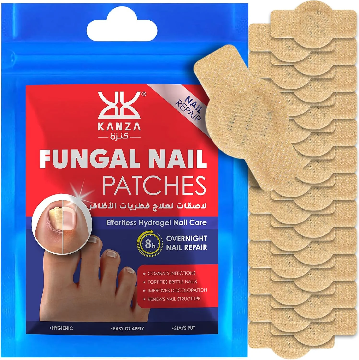 کانزا - 25 عدد پد ناخن قارچی | پد تجدید کننده ناخن قارچی 8 ساعته در طول شب | پد درمان پا | ترمیم قوی برای قارچ ناخن پا | پدهای درمان طبیعی برای ترمیم ناخن | استیکر ترمیم ناخن انگشت پا
