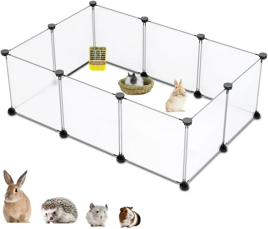 محوطه بازی حیوانات خانگی، محوطه پلاستیکی قابل حمل نیمه شفاف، حصار حیاط برای توله سگ ها، خوکچه هندی، خرگوش، راسو، جوجه تیغی برای داخل و خارج از منزل (سفید - 12 پنل)