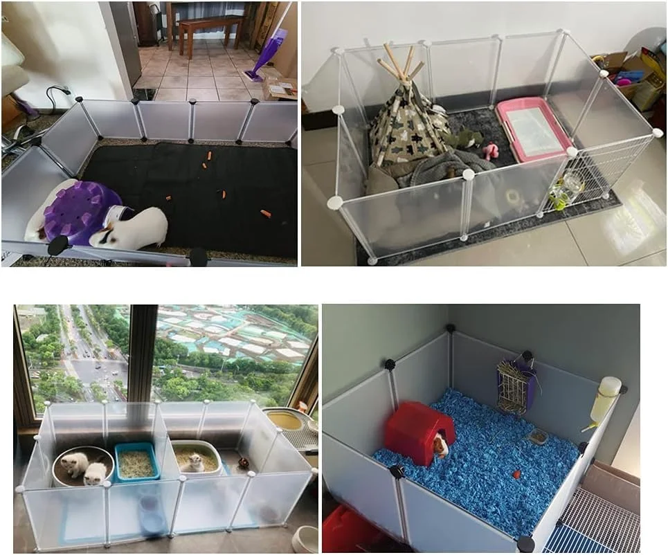 محوطه بازی حیوانات خانگی، محوطه پلاستیکی قابل حمل نیمه شفاف، حصار حیاط برای توله سگ ها، خوکچه هندی، خرگوش، راسو، جوجه تیغی برای داخل و خارج از منزل (سفید - 12 پنل)