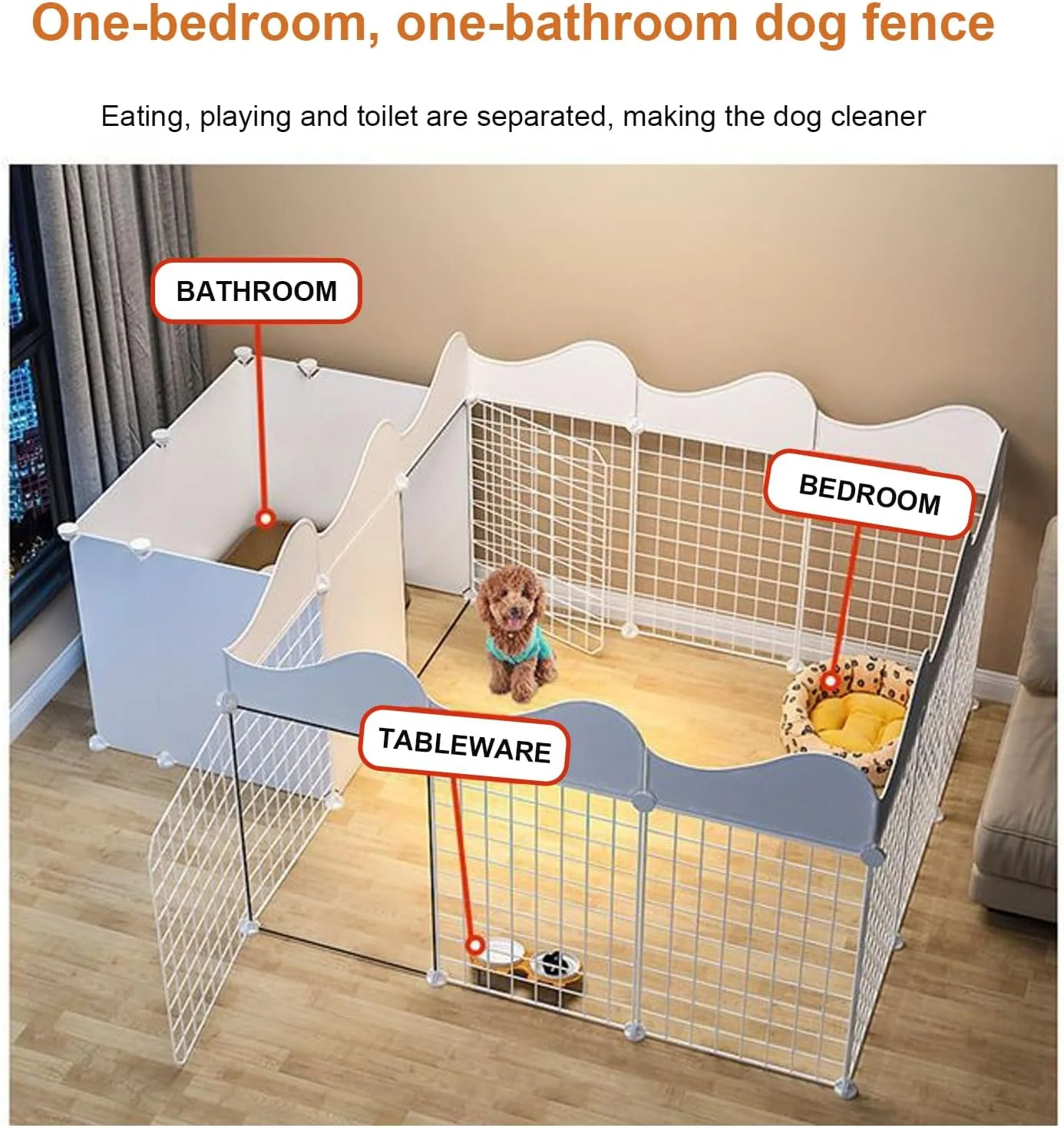 فنس سگ کوچک، محوطه بازی حیوانات خانگی، قفس سیم فلزی حیاط برای حیوانات کوچک، فضای بزرگ، با منطقه آموزش توالت برای سگ، بچه گربه، خرگوش سایز کوچک، سفید، توری