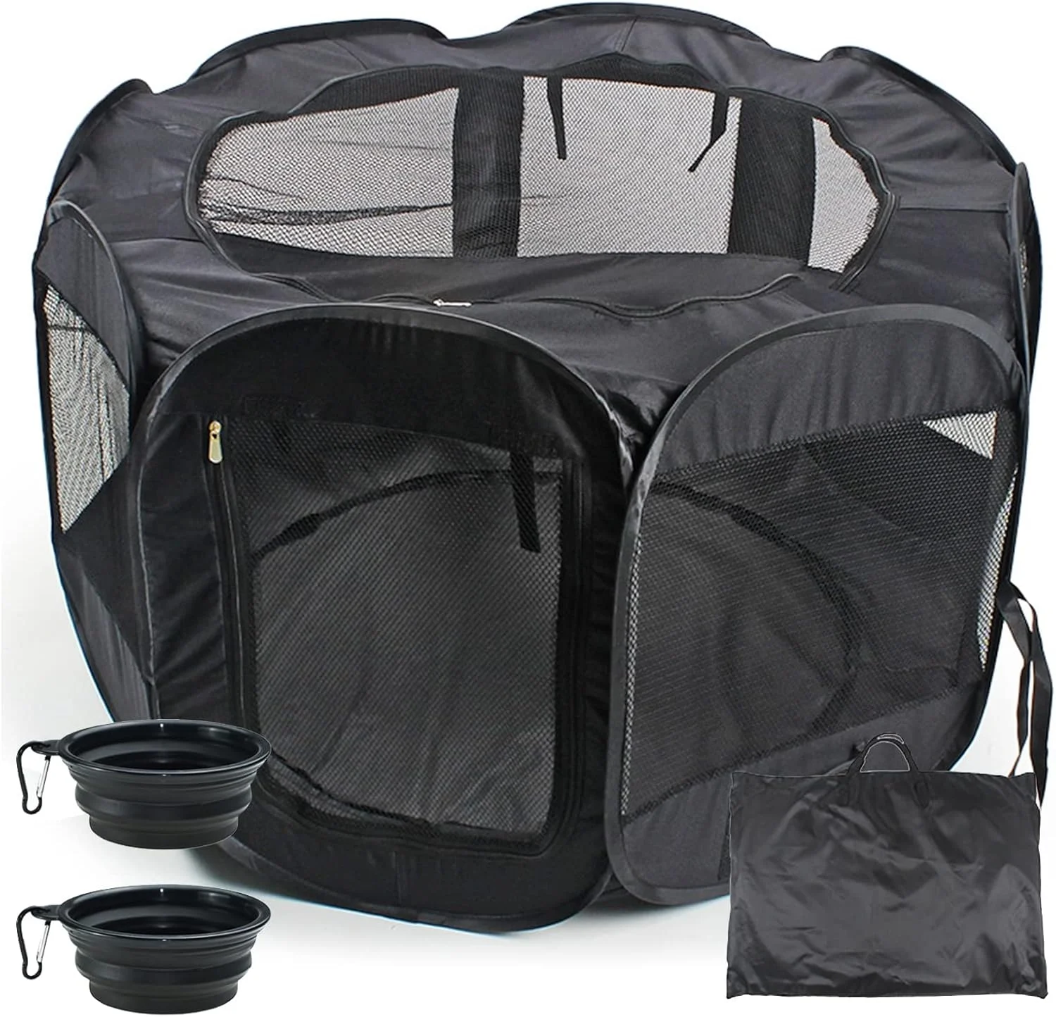 محوطه بازی تاشو قابل حمل حیوانات خانگی PJDDP، لانه/محوطه بازی توله سگ/محوطه بازی سگ/محوطه بازی گربه/چادر هشت ضلعی حیوانات خانگی برای سگ/گربه/توله سگ/خرگوش/همستر با کیف حمل و کاسه مسافرتی، مشکی محوطه بازی تاشو قابل حمل حیوانات خانگی PJDDP، لانه/محوطه بازی توله سگ/محوطه بازی سگ/محوطه بازی گربه/چادر هشت ضلعی حیوانات خانگی برای سگ/گربه/توله سگ/خرگوش/همستر با کیف حمل و کاسه مسافرتی، مشکی