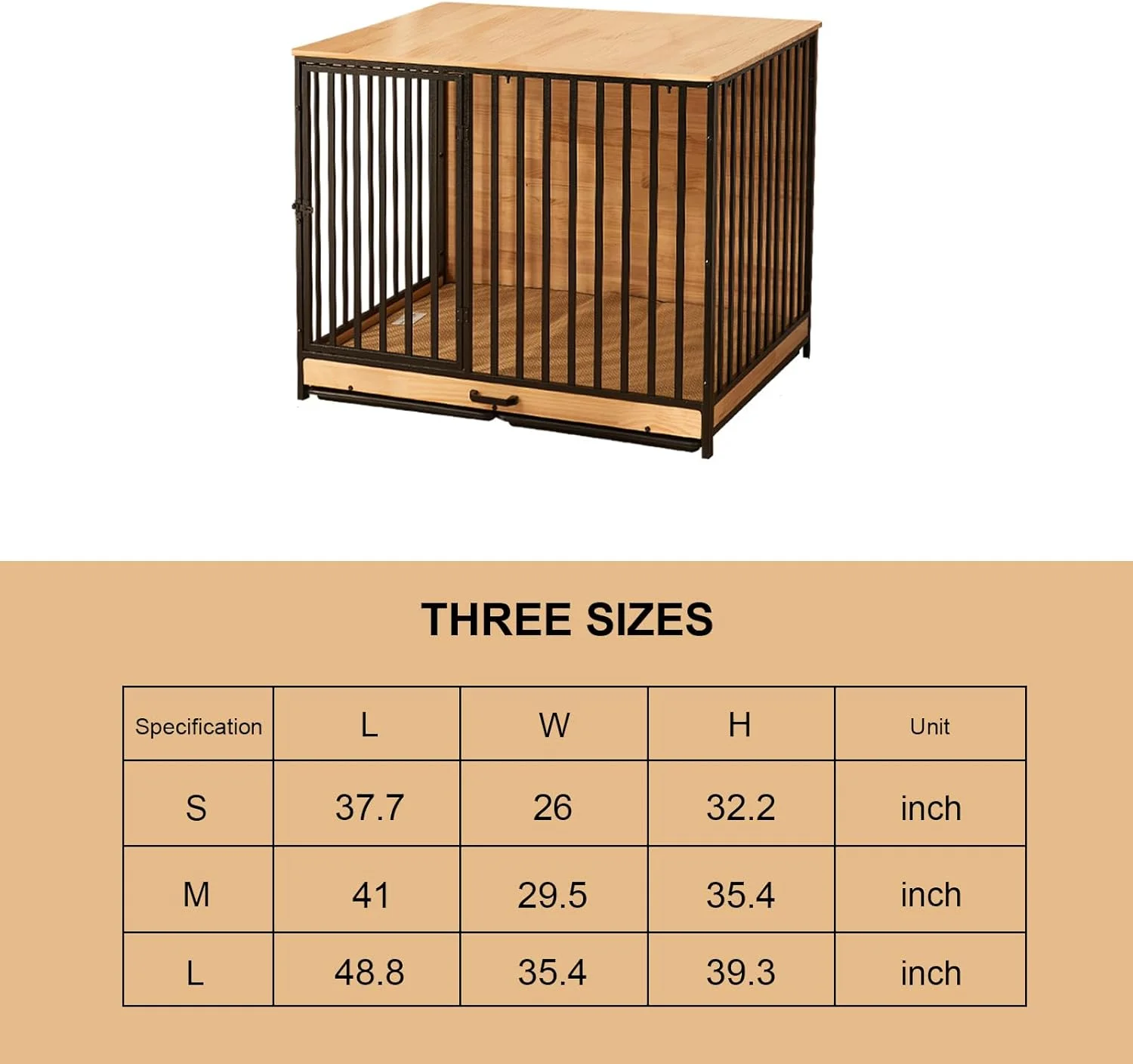 قفس سگ خانگی PJDDP، میز کنار تختی حیوانات خانگی، باکس چوبی سگ به سبک مبلمان با درها و سینی قابل جابجایی، لانه سگ، قفس حیوانات خانگی سرپوشیده برای سگ های متوسط/بزرگ، S