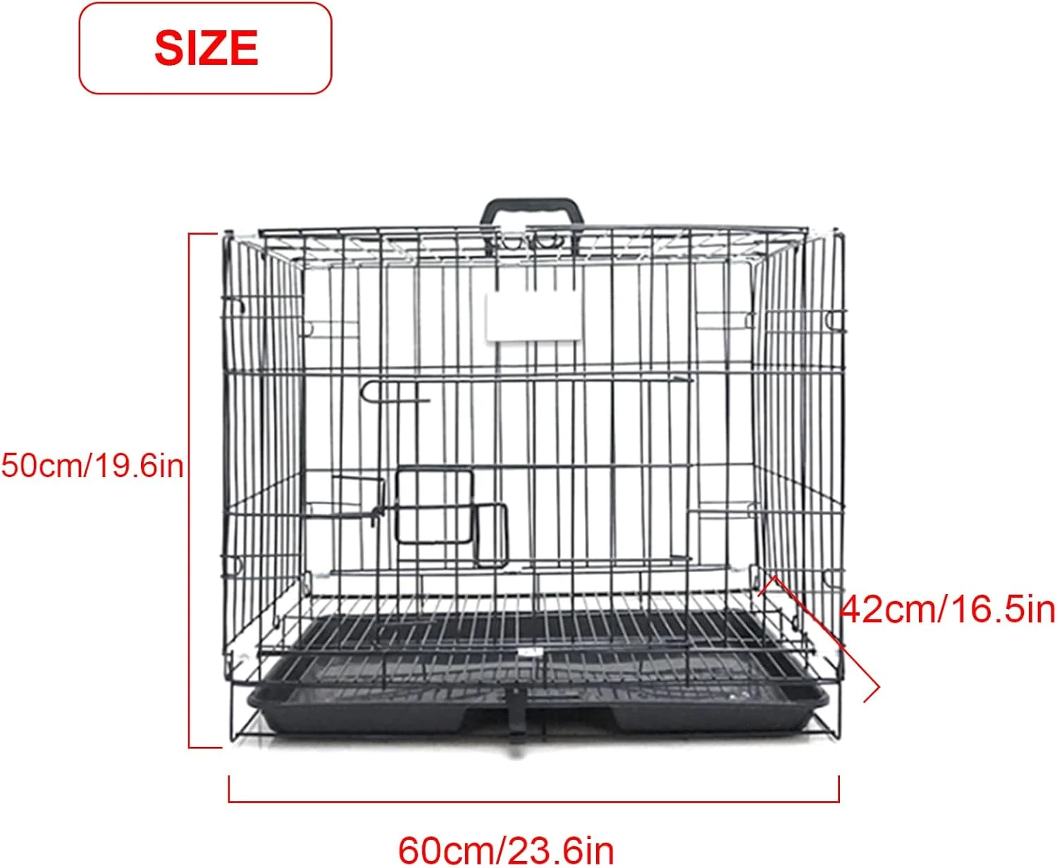 قفس سگ PJDDP سایز 23.6 اینچ - قفس فلزی تاشو مشکی سنگین با سینی پایه پلاستیکی مقاوم در برابر جویدن و دسته حمل - ایده آل برای آموزش توله سگ