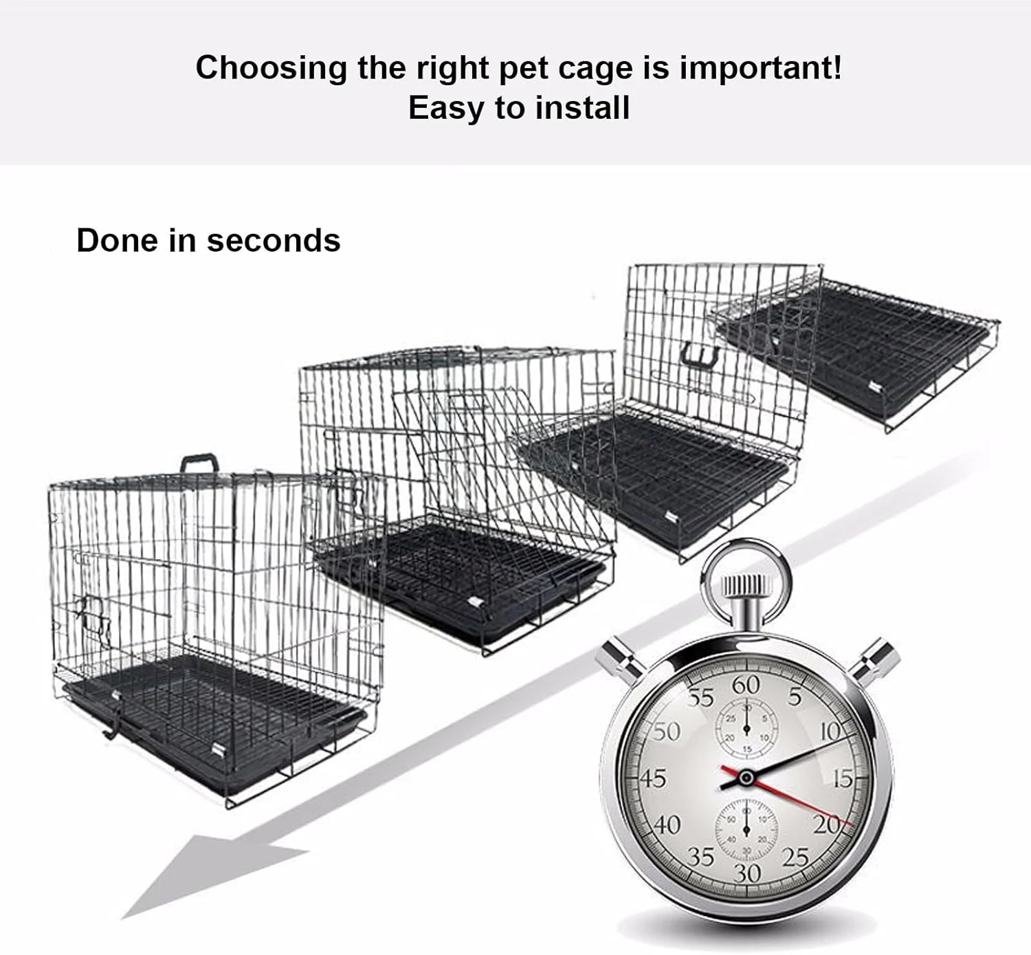 قفس سگ PJDDP سایز 23.6 اینچ - قفس فلزی تاشو مشکی سنگین با سینی پایه پلاستیکی مقاوم در برابر جویدن و دسته حمل - ایده آل برای آموزش توله سگ