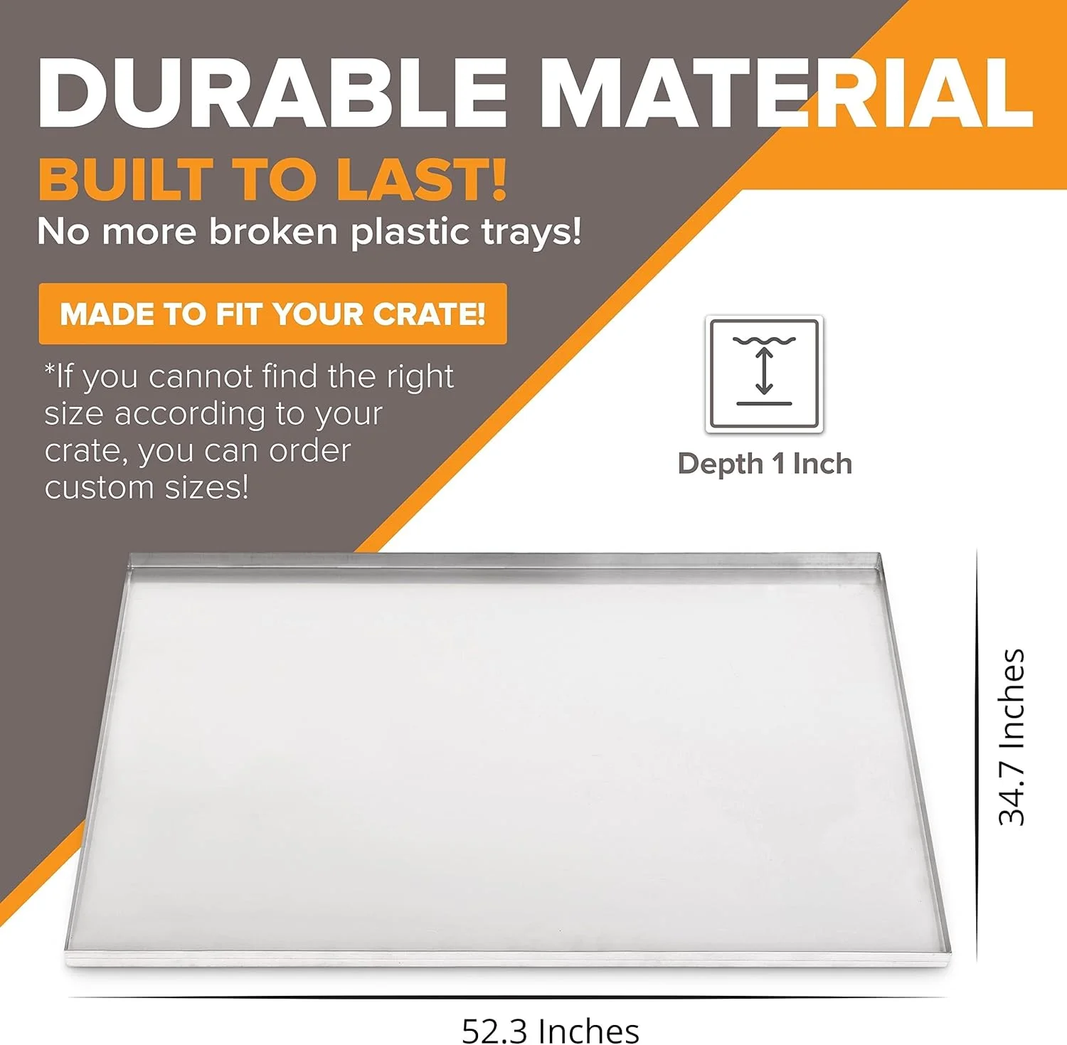 سینی جایگزین فلزی قفس سگ Pinnacle Woodcraft Systems (استیل ضد زنگ، 52.3 اینچ طول × 34.7 اینچ عرض × 1 اینچ) مقاوم در برابر جویدن و ترک خوردگی، مناسب برای قفس سگ و لوازم حیوانات خانگی