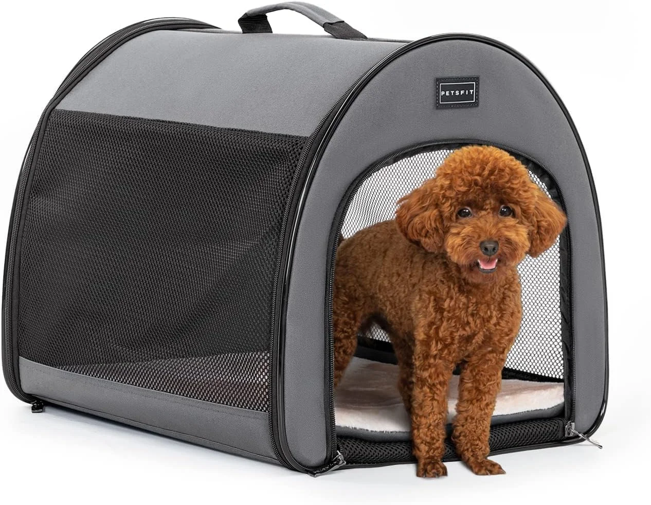  باکس نرم سگ PETSFIT، باکس مسافرتی سگ - 19 اینچی، سبک وزن، دارای کوسن ضخیم، جادار، نصب آسان، باکس تاشو قابل حمل سگ، باکس سگ قابل حمل و محکم خاکستری