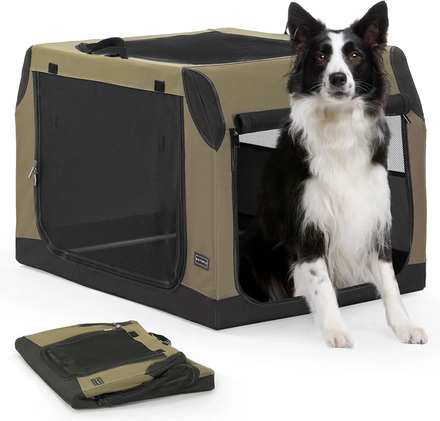  باکس حمل سگ Petsfit مناسب خودرو، حمل آسان، نگهداری آسان، سازگاری قابل تنظیم، باکس نرم و سبک وزن سگ برای داخل و خارج از خانه مناسب خودرو (L: 91cm x 60cm x 58cm)