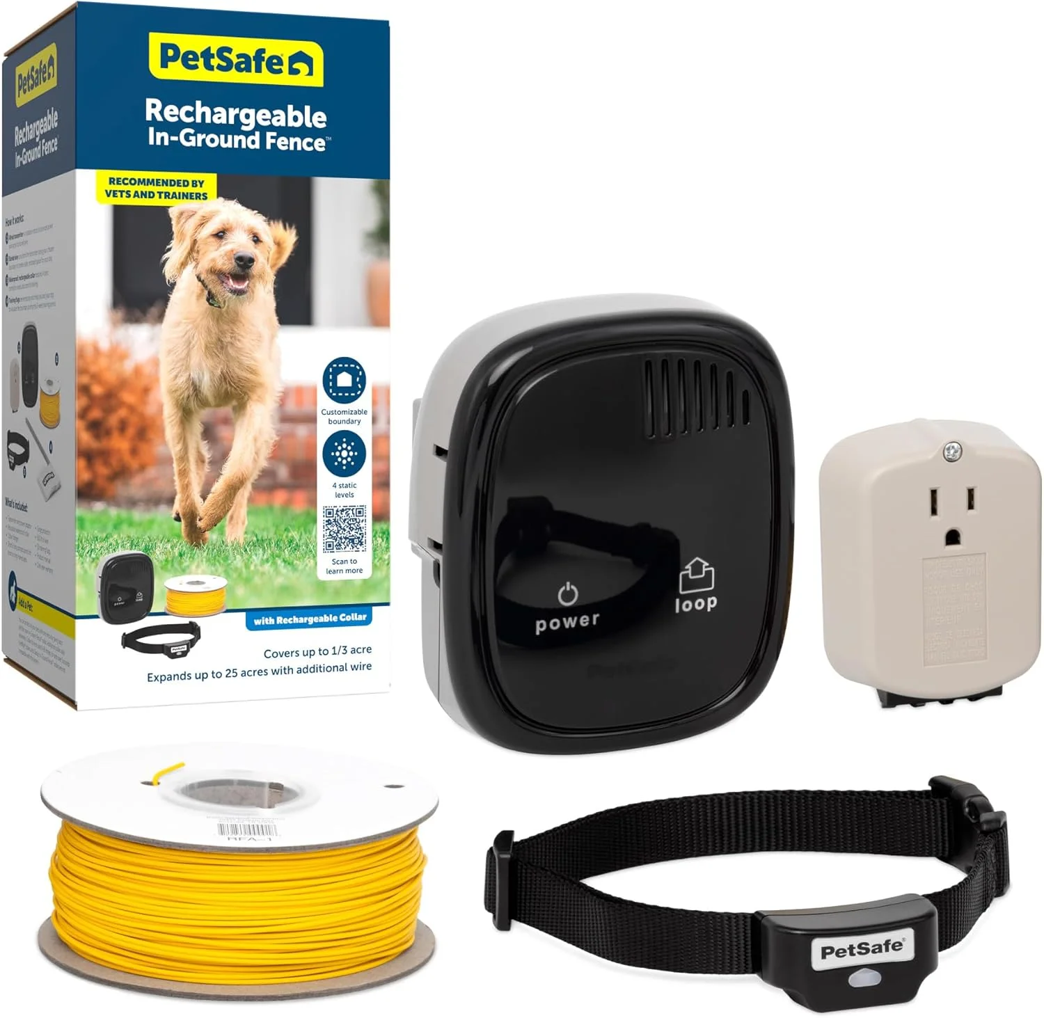 سیستم حصار زیرزمینی قابل شارژ PetSafe برای سگ ها و گربه های بالای 2.2 کیلوگرم - از شرکت مادر برند INVISIBLE FENCE - قلاده ضد آب با هشدار صوتی و اصلاح استاتیک