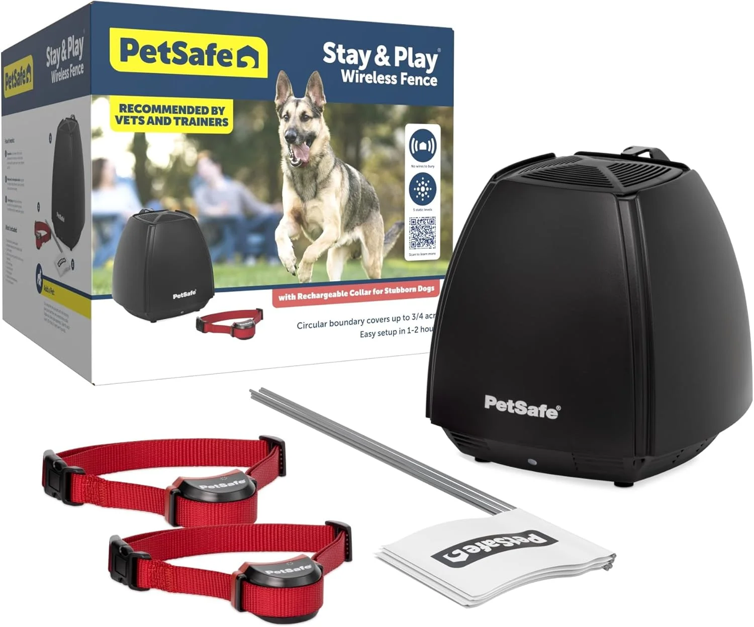 فنس بی‌سیم سگ‌های لجباز PetSafe Stay & Play – بدون سیم – پوشش 3/4 هکتار – برای حیوانات خانگی 2.2 کیلوگرم به بالا – قابل حمل – از شرکت مادر برند Invisible Fence
