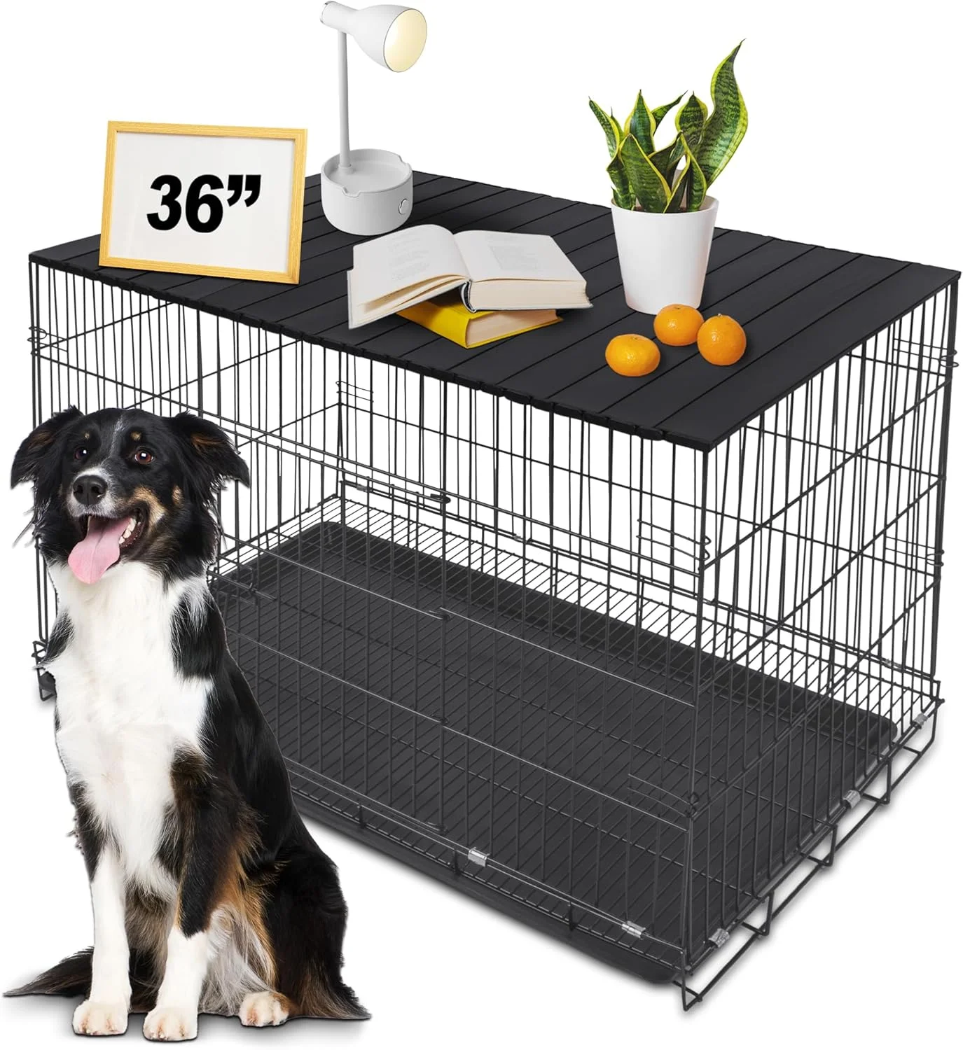 رویه قفس سگ Petmystify فلزی با آهنربا برای قفس 36 اینچی - رویه تاشو آلومینیومی قفس سگ، میز قفس حیوانات خانگی تزئینی، مشکی (فقط رویه)
