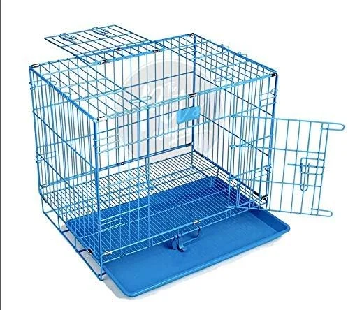قفس سگ فلزی تاشو دو درب The Pets Company با محافظ پنجه، برای سگ های کوچک و توله سگ ها، کوچک، آبی، 24 اینچ