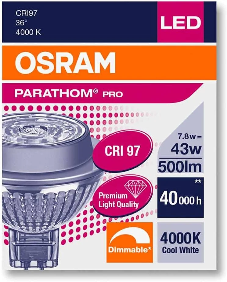 لامپ های ال ای دی OSRAM، پایه سوزنی، بازتابنده MR16، LV DIM، 7.8 وات، سایر لامپ های ال ای دی OSRAM، پایه سوزنی، بازتابنده MR16، LV DIM، 7.8 وات، سایر