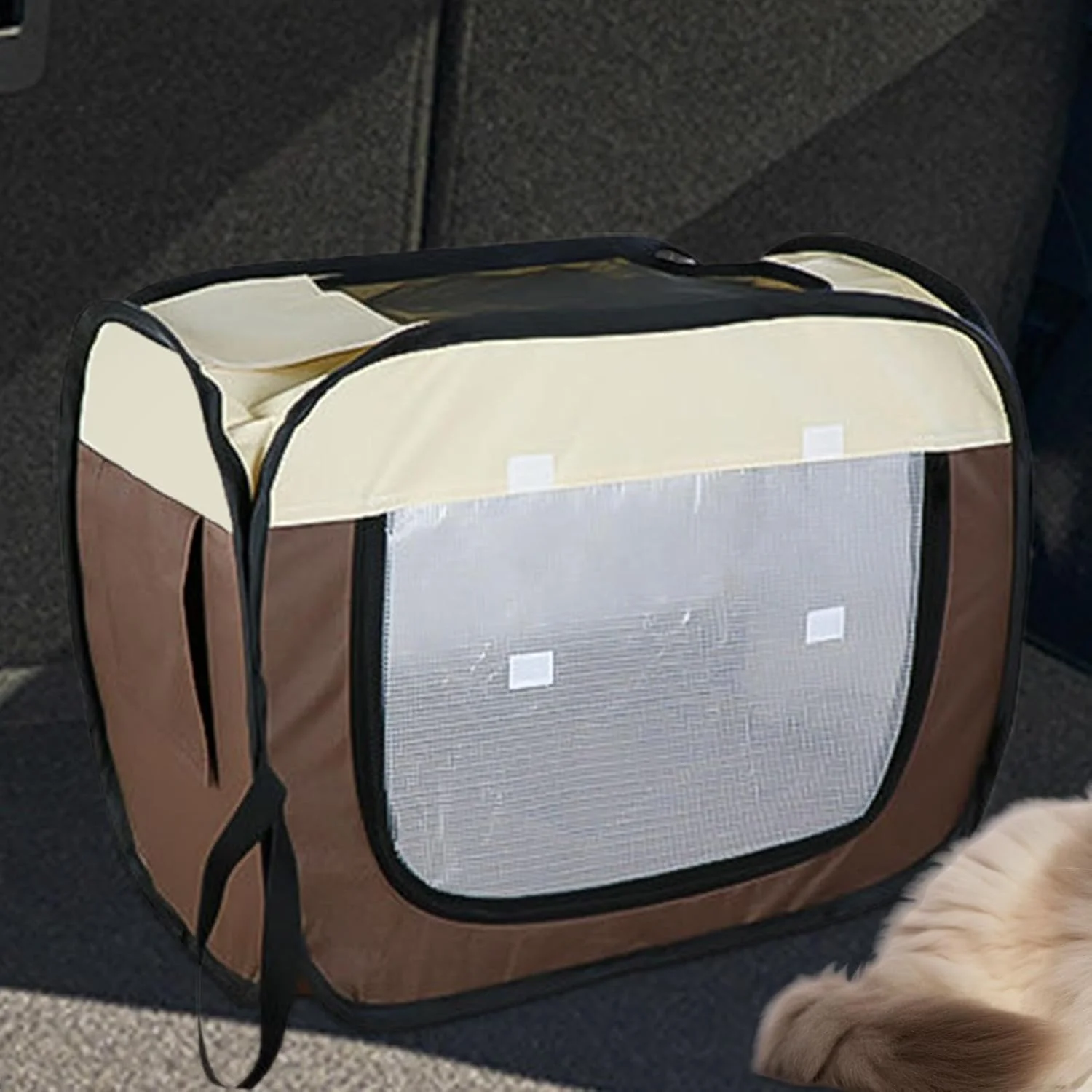 باکس خشک کن حیوانات خانگی - باکس خشک کن حیوانات خانگی خودرو از جنس پارچه آکسفورد، باکس خشک کن تنفسی حیوانات خانگی خودرو، قفس گربه قابل حمل ضد پرز با بند نگهدارنده سشوار برای استفاده در خودرو