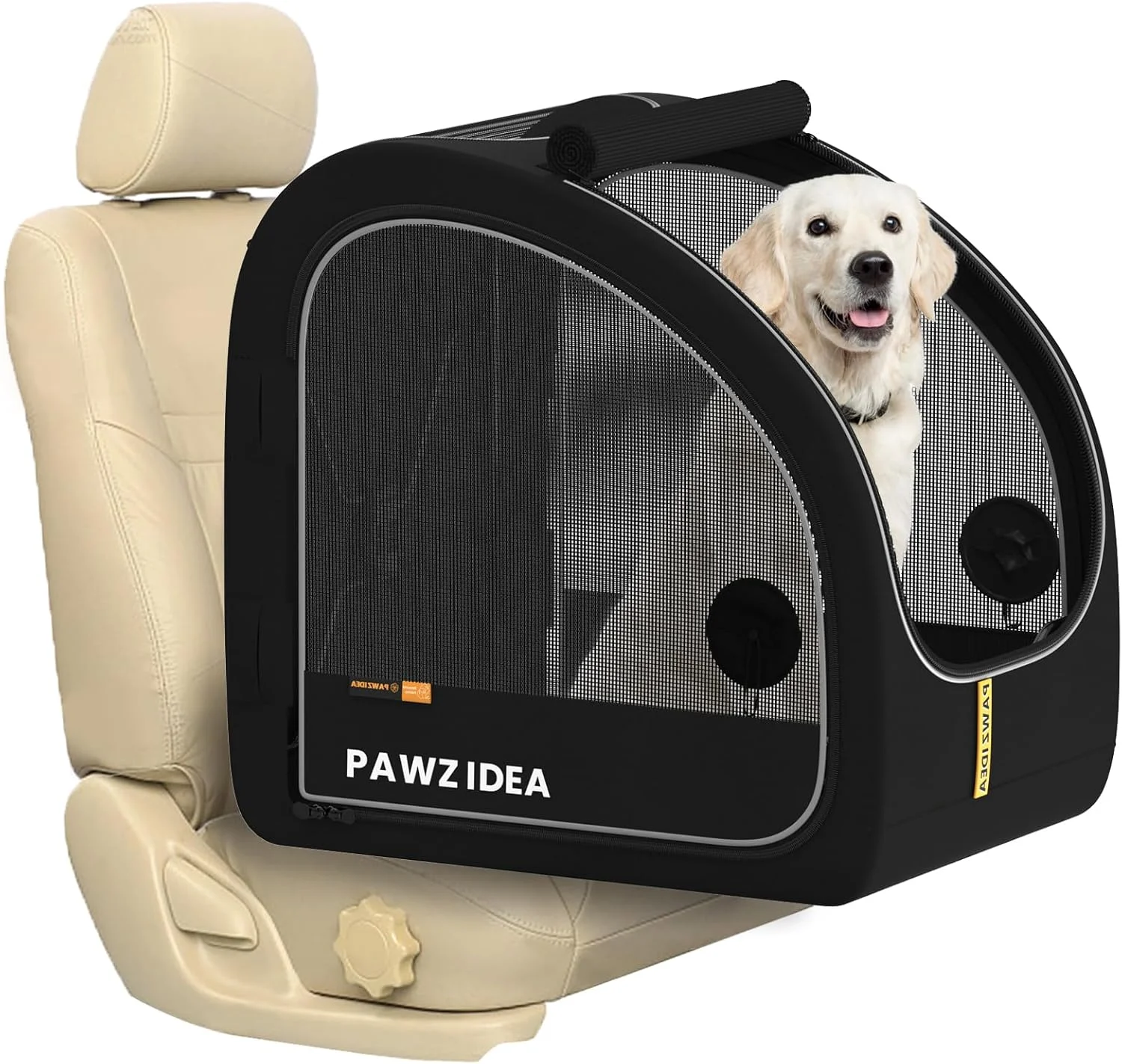  باکس حمل سگ PAWZIDEA، مناسب سفر با خودرو، باکس تاشو برای سگ های متوسط و بزرگ، باکس نرم برای صندلی عقب خودرو، دارای کمربند ایمنی و بند نگهدارنده پشتی صندلی، مقاوم در برابر جویدن، دارای قاب فلزی