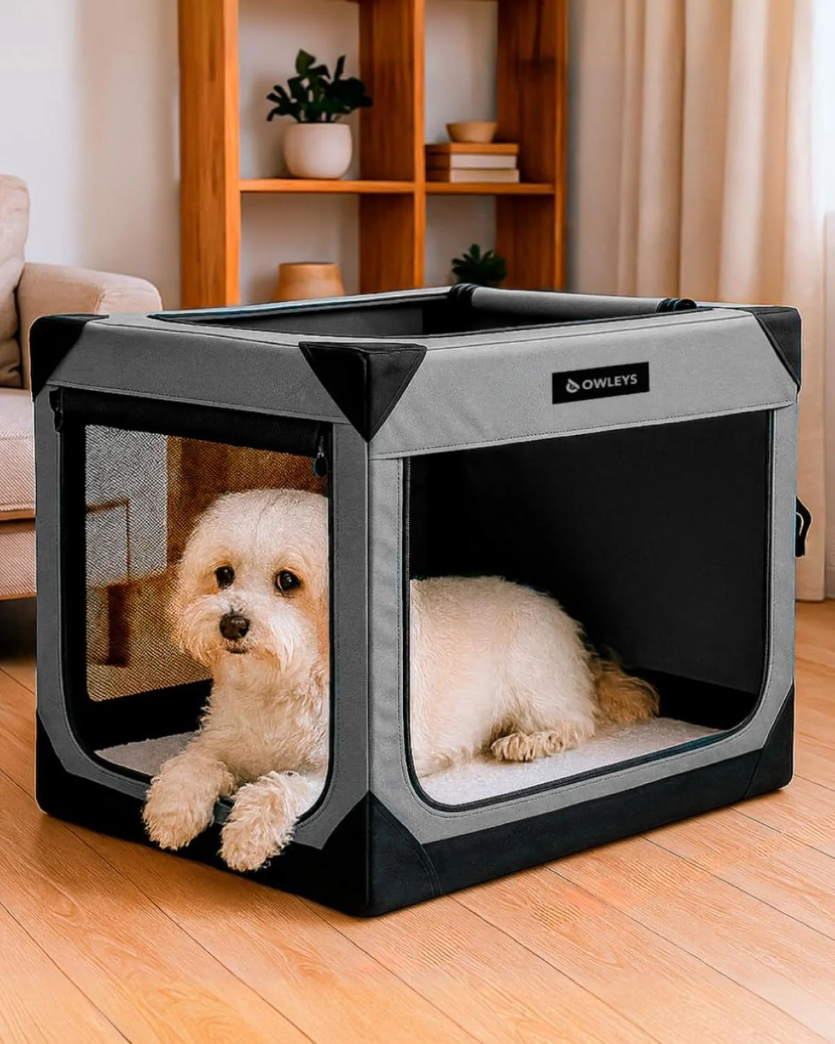  باکس تاشو سگ Owleys - لانه سگ فضای باز و داخل خانه - باکس حمل تاشو سگ - باکس سگ قابل حمل با پنجره های توری - باکس سگ مسافرتی برای سگ های متوسط - باکس سگ بزرگ - قفس سگ کوچک