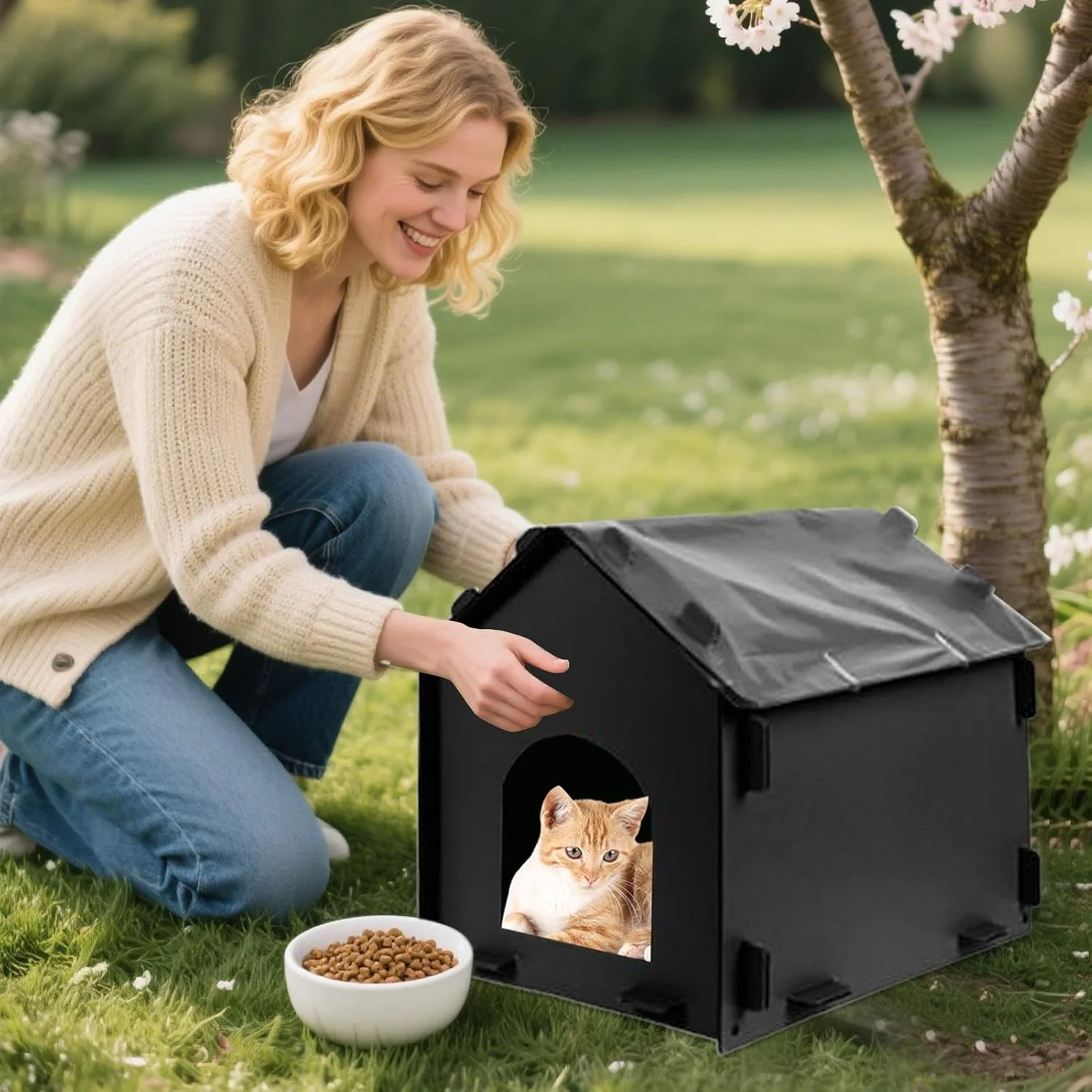 خانه گربه فضای باز، پناهگاه ضد آب بچه گربه برای حیاط، خانه گربه ضد باد جداشدنی برای خوابیدن، غذا خوردن، پنهان شدن، بازی، کمپینگ زمستانی تابستانی، مسافرت، بالکن، پاسیو، داخل خانه