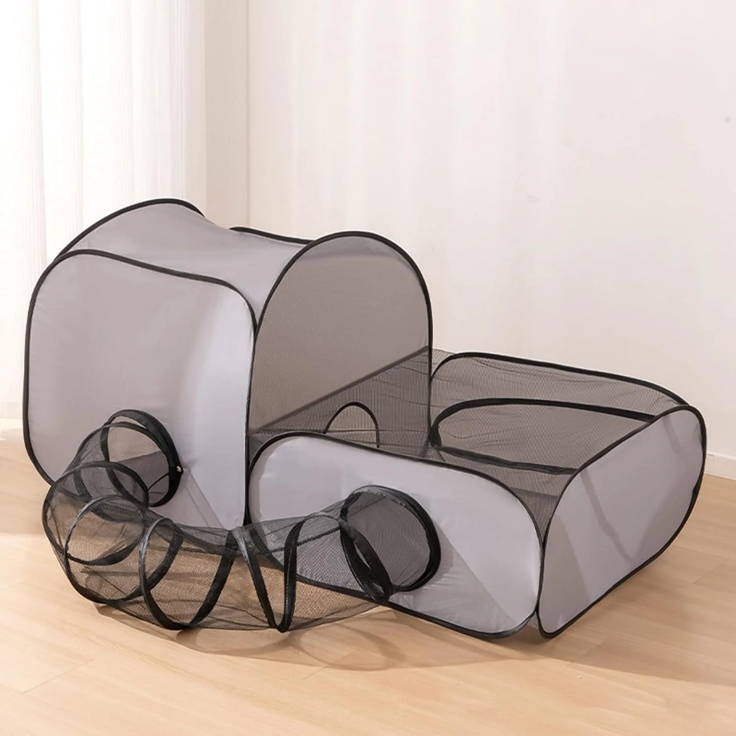 محوطه بازی گربه در فضای باز، تونل بازی قابل حمل حیوانات خانگی | حصار تاشو قابل حمل با تونل آکسفورد، چادر بازی حیوانات خانگی برای بچه گربه، سگ، خرگوش