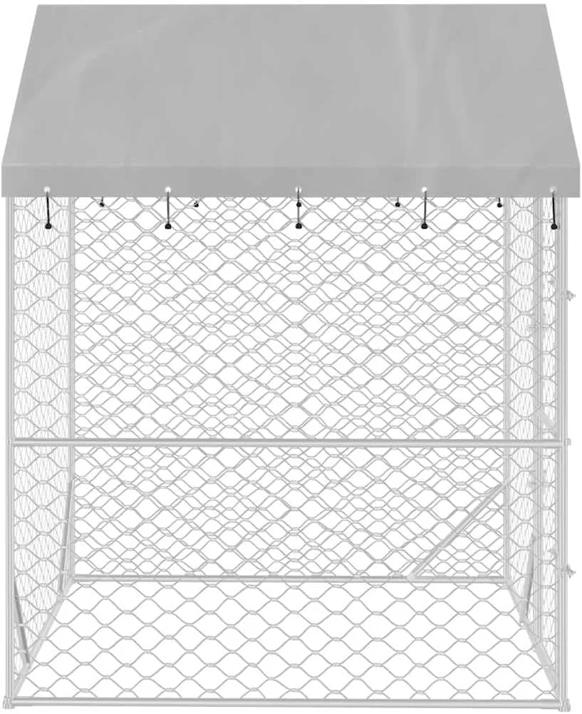 قفس سگ در فضای باز | خانه سگ | قفس خانه حیوانات خانگی با سقف نقره ای 2x2x2.5 متر فولاد گالوانیزه CFW92840