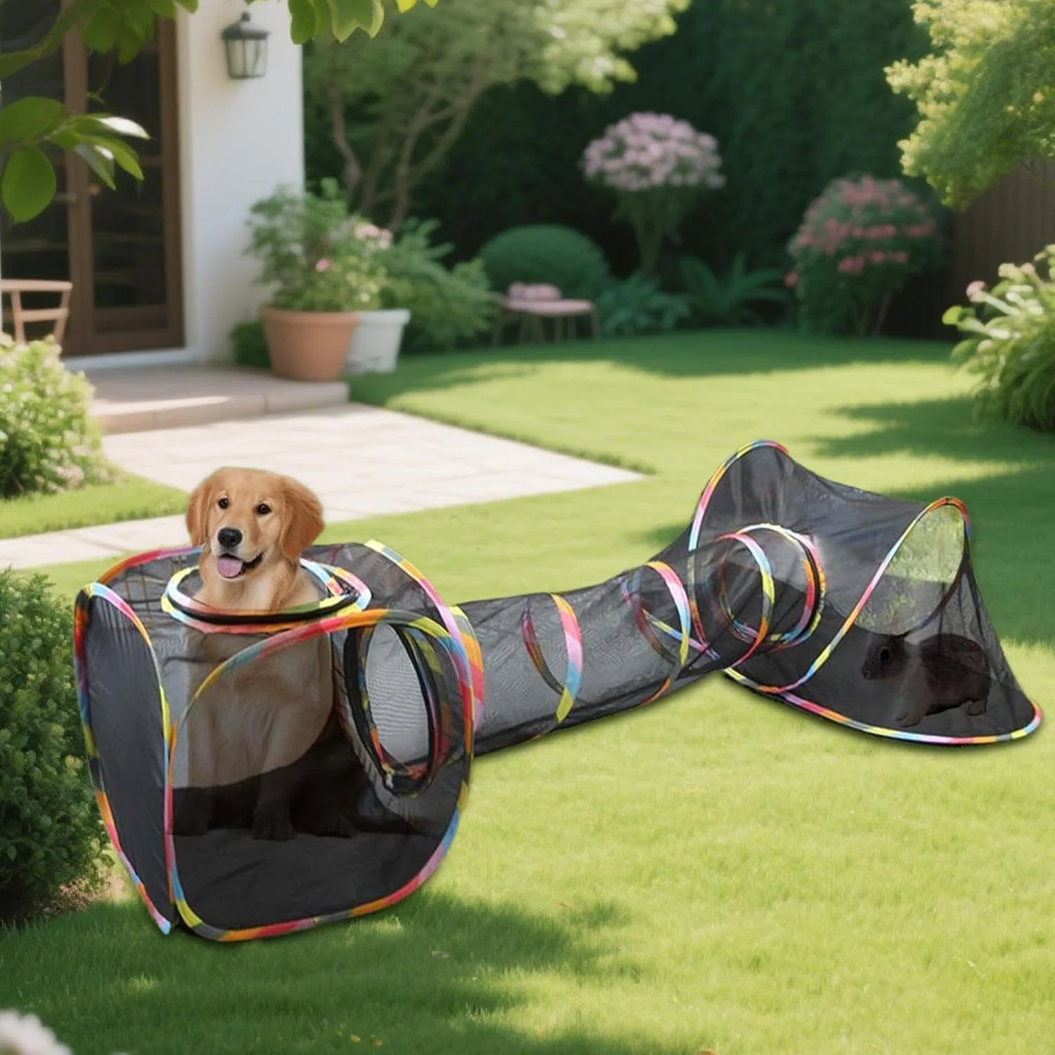 محوطه بیرونی گربه، تونل بازی قابل حمل حیوانات خانگی | تونل محفظه توری حیوانات خانگی مقاوم در برابر آب و هوا برای پاسیو، حیاط، باغ، خانه، آپارتمان