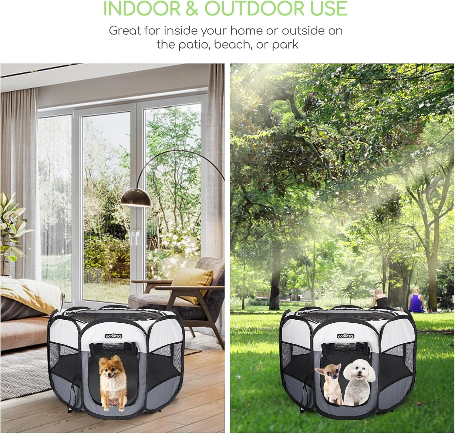 محوطه بازی تاشو و قابل حمل نوبلزا برای حیوانات خانگی، سگ و گربه، مناسب فضای داخلی و خارجی، حصار توری تنفسی، قفس نرم برای توله سگ، خرگوش، همستر و خوکچه هندی، بژ و خاکستری، 82x82x58 سانتی متر