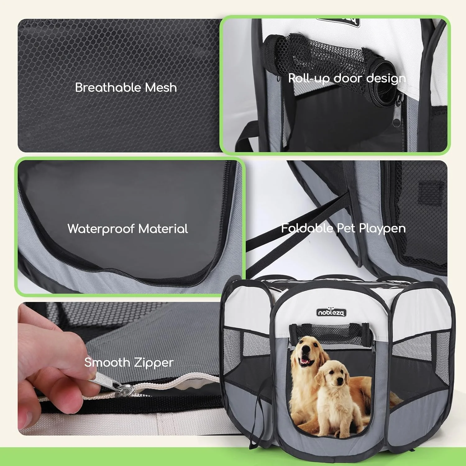 محوطه بازی تاشو و قابل حمل نوبلزا برای حیوانات خانگی، سگ و گربه، مناسب فضای داخلی و خارجی، حصار توری تنفسی، قفس نرم برای توله سگ، خرگوش، همستر و خوکچه هندی، بژ و خاکستری، 82x82x58 سانتی متر