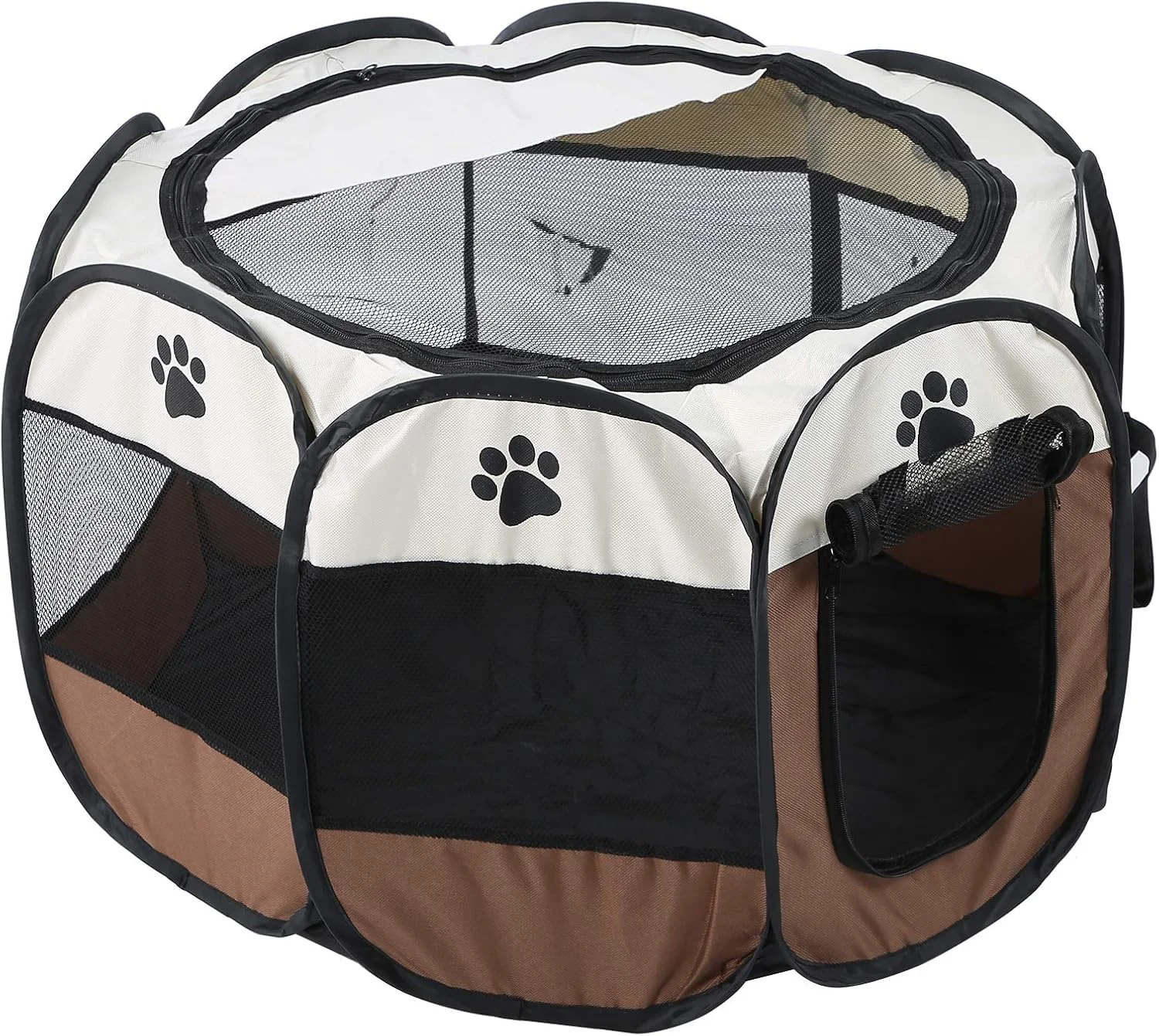 چادر بازی حیوانات خانگی NDNCZDHC، قفس تاشو قابل حمل، چادر بازی تمرینی با پوشش توری، مناسب برای استفاده در داخل و خارج از منزل با زیپ برای گربه و سگ خانگی (قهوه ای)