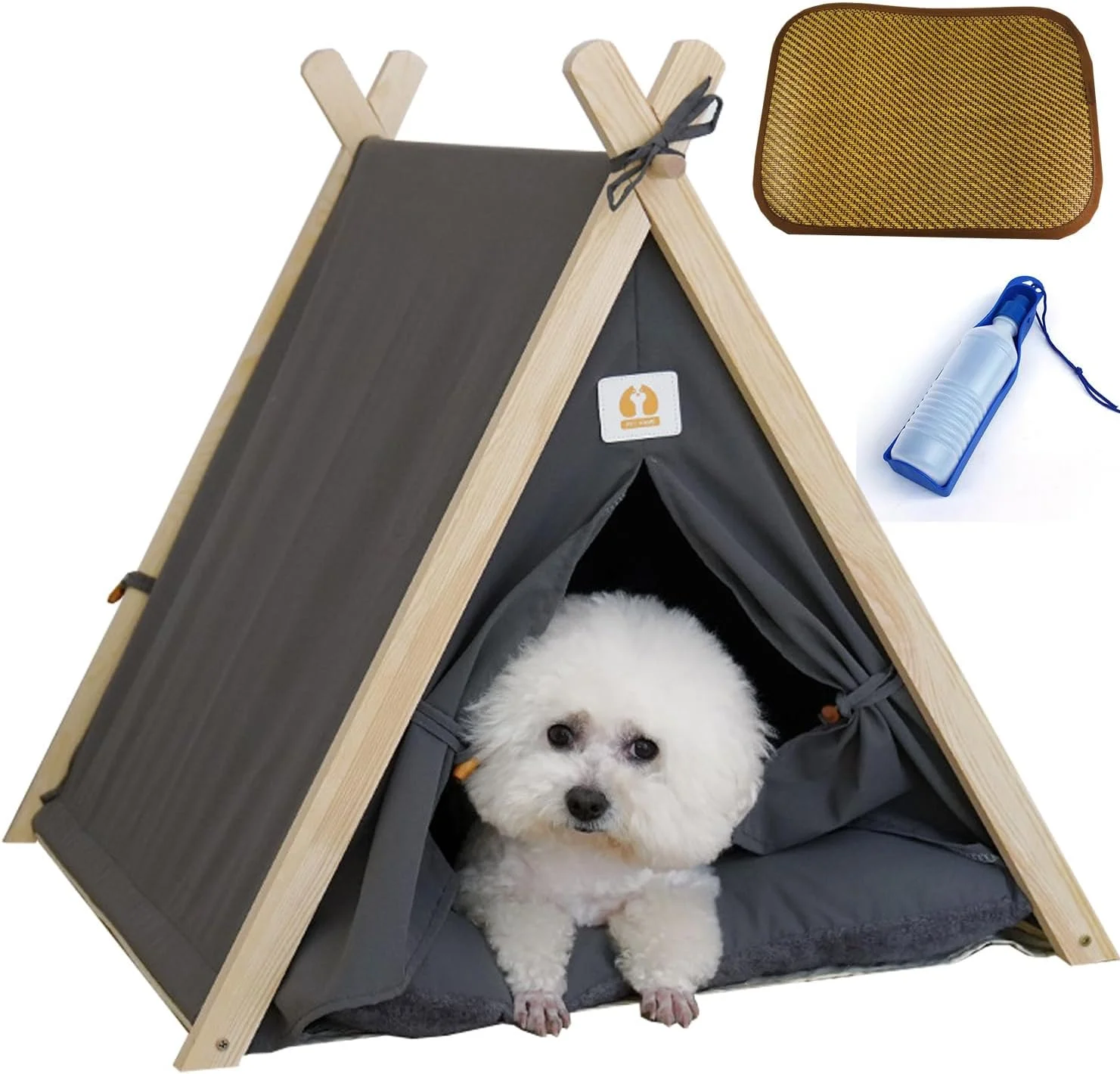 چادر گربه IS MUHE، تیپی حیوانات خانگی با کوسن قابل جابجایی و شستشو، مونتاژ آسان، چادر سگ قابل شستشو، خانه گربه قابل حمل، تخت گربه زیبا (خاکستری)