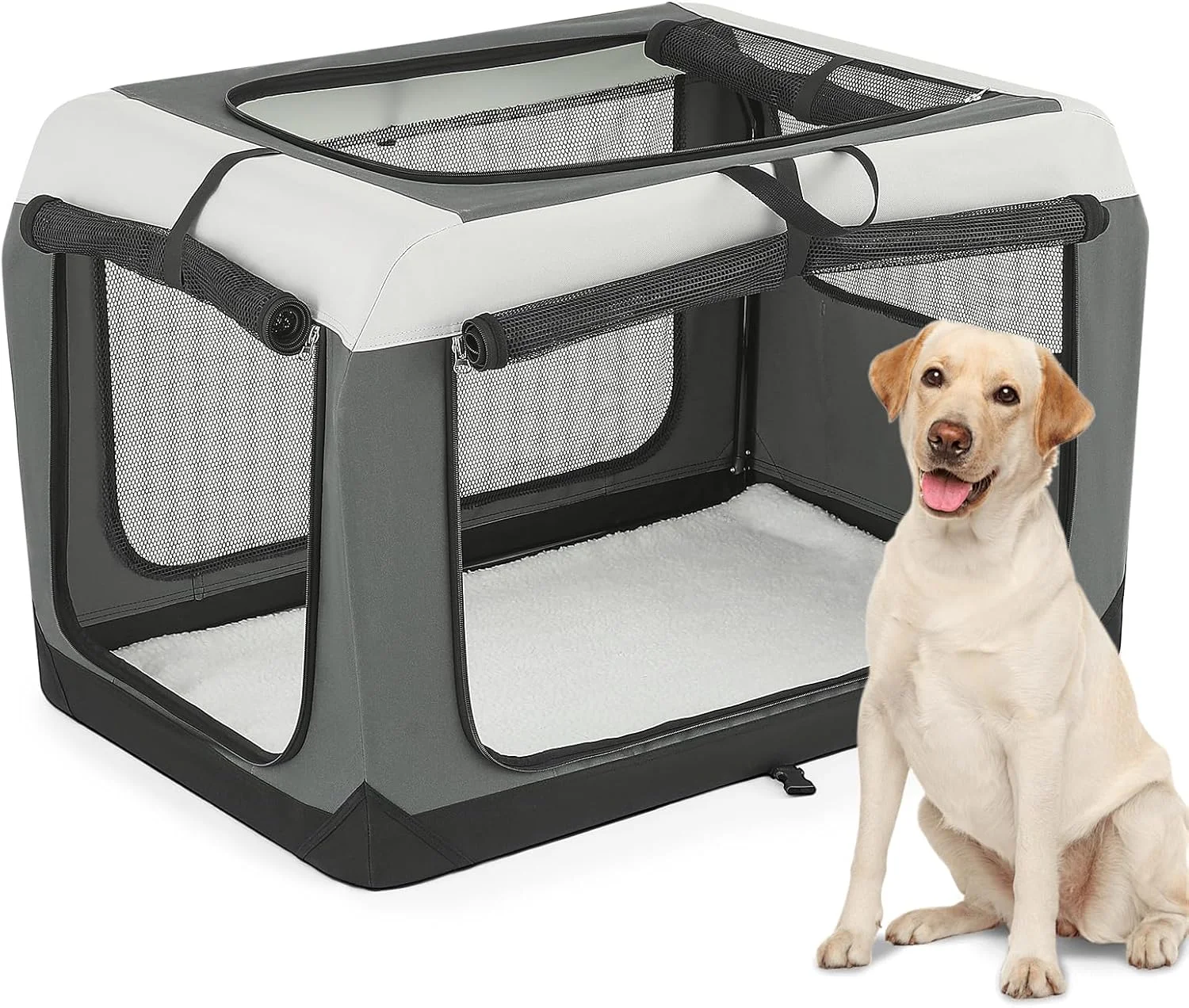  باکس سگ مونی بلوم 90 سانتی متری برای سگ های بزرگ و متوسط، باکس سگ تاشو 3 در با پنجره های توری بادوام برای استفاده در فضای داخلی و خارجی