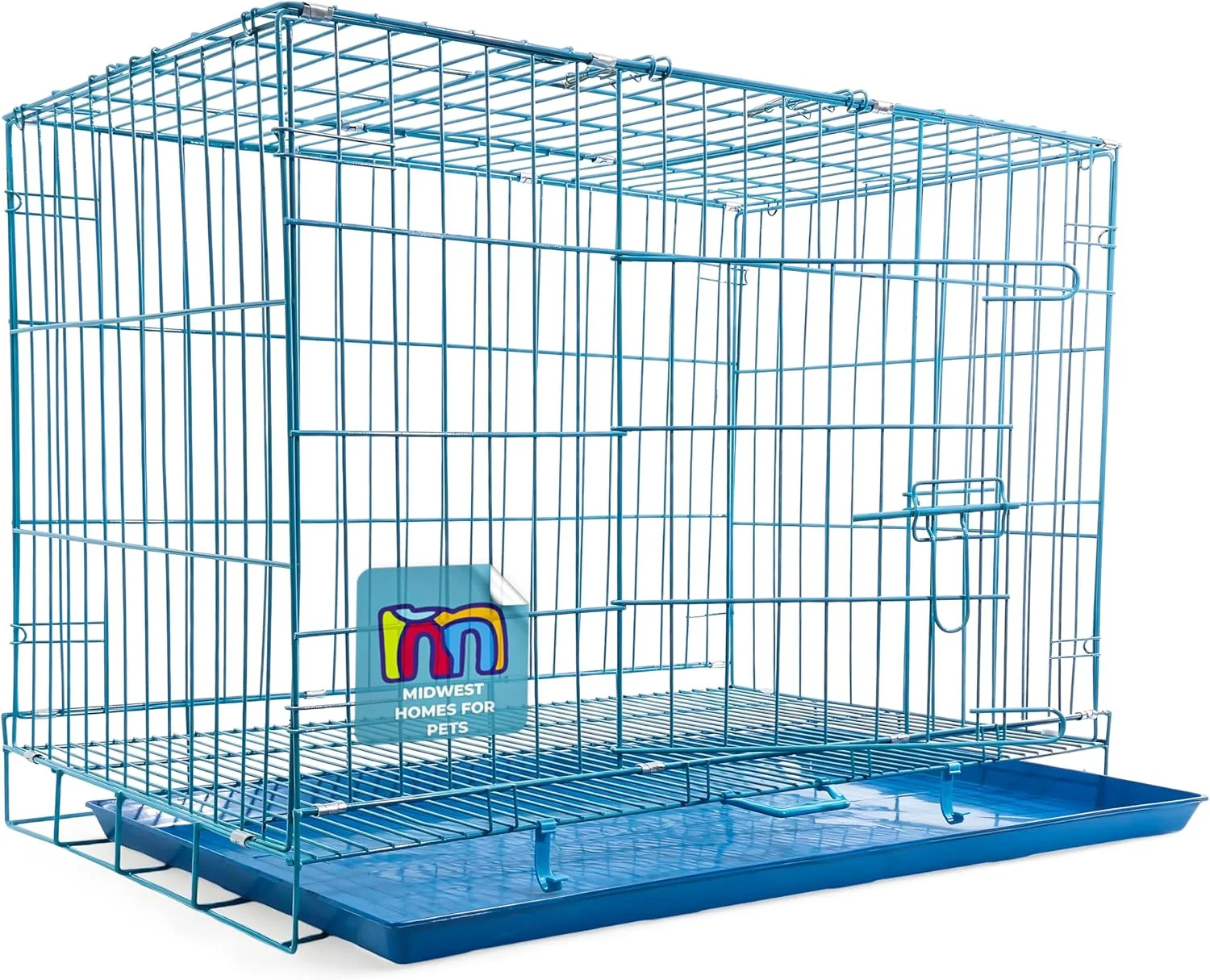 قفس سگ میدوست، لانه 42 اینچی - قفس جادار و ایمن دو درب برای سگ های بالغ بزرگ (107x74x84 سانتی متر) - طراحی قابل حمل و تاشو، رنگ آبی