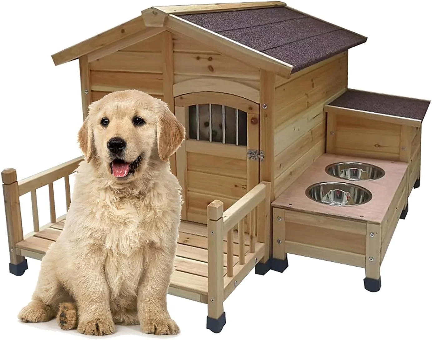 خانه سگ چوبی فضای باز MaxtiL، خانه سگ فضای باز به سبک کلبه، لانه حیوانات خانگی چوبی مرتفع با سقف سنگی کوچک، درب جلو، پنجره جانبی، ایوان برای سگ های متوسط/بزرگ، ظرفیت بارگیری 25 کیلوگرم خانه سگ چوبی فضای باز MaxtiL، خانه سگ فضای باز به سبک کلبه، لانه حیوانات خانگی چوبی مرتفع با سقف سنگی کوچک، درب جلو، پنجره جانبی، ایوان برای سگ های متوسط/بزرگ، ظرفیت بارگیری 25 کیلوگرم