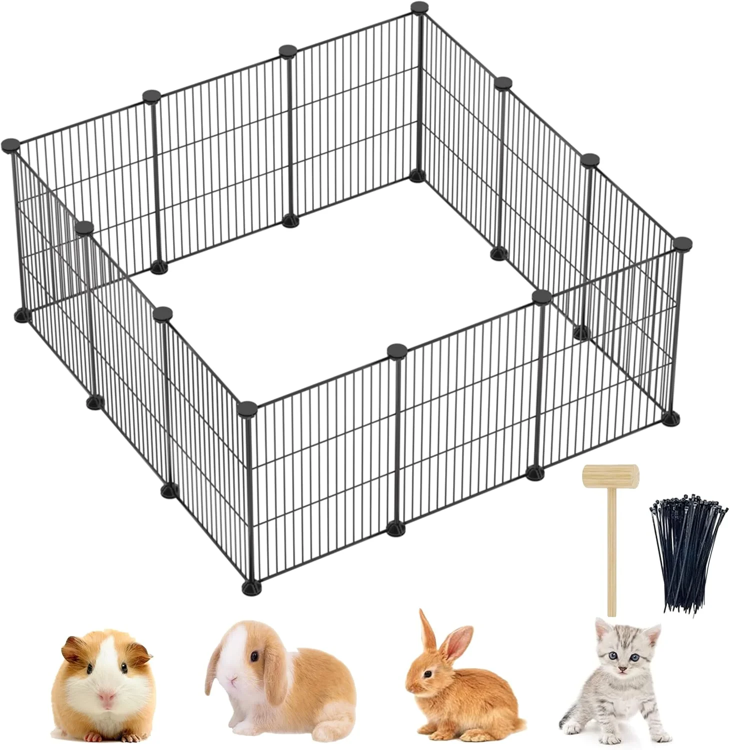 محوطه بازی حیوانات خانگی Lxvckly، قفس حیوانات کوچک، حصار سیمی فلزی رمزگذاری شده DIY برای خرگوش، قفس خوکچه هندی، محوطه بازی بچه گربه، حصار حیاط داخلی و خارجی برای حیوانات کوچک مشکی