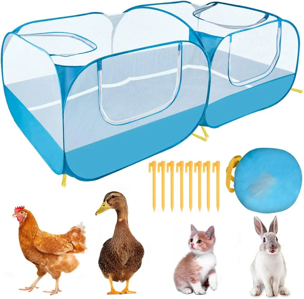 محوطه بازی حیوانات کوچک لوکووی، محفظه مرغ با کف جداشدنی ضد فرار و 4 درب زیپی، قفس توری تاشو قابل حمل بزرگ برای توله سگ، اردک، بچه گربه، خرگوش در حیاط بیرونی (آبی)