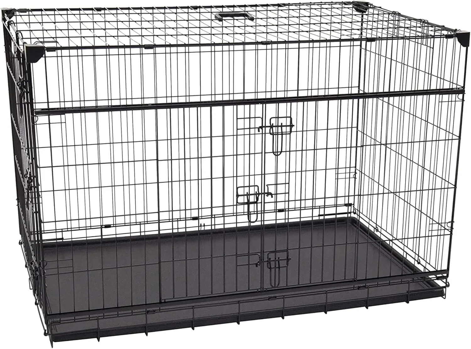 قفس سگ بسیار بزرگ و سبک وزن سری Lucky Dog Dwell با ابعاد 48 اینچ، دارای پنل های جداکننده، درب های کشویی و سینی قابل جابجایی، مشکی