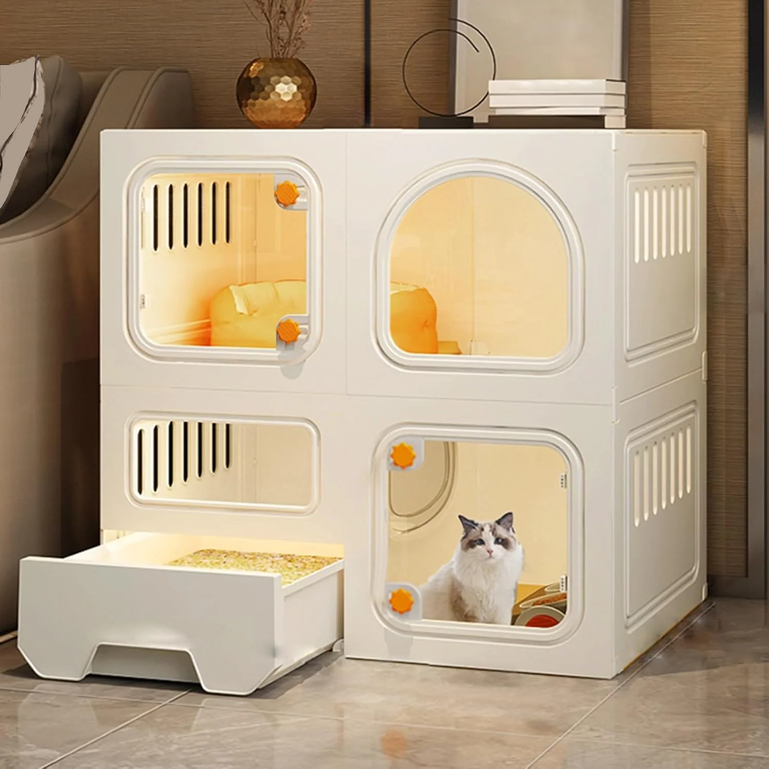 قفس بزرگ 2/3 طبقه گربه با جعبه خاک، لانه بازی برای حیوانات کوچک، محل ورزش برای 1-3 گربه، قفل درب نارنجی (اندازه: بدون چرخ 70.8x46.5x70.8 سانتی متر) قفس بزرگ 2/3 طبقه گربه با جعبه خاک، لانه بازی برای حیوانات کوچک، محل ورزش برای 1-3 گربه، قفل درب نارنجی (اندازه: بدون چرخ 70.8x46.5x70.8 سانتی متر)