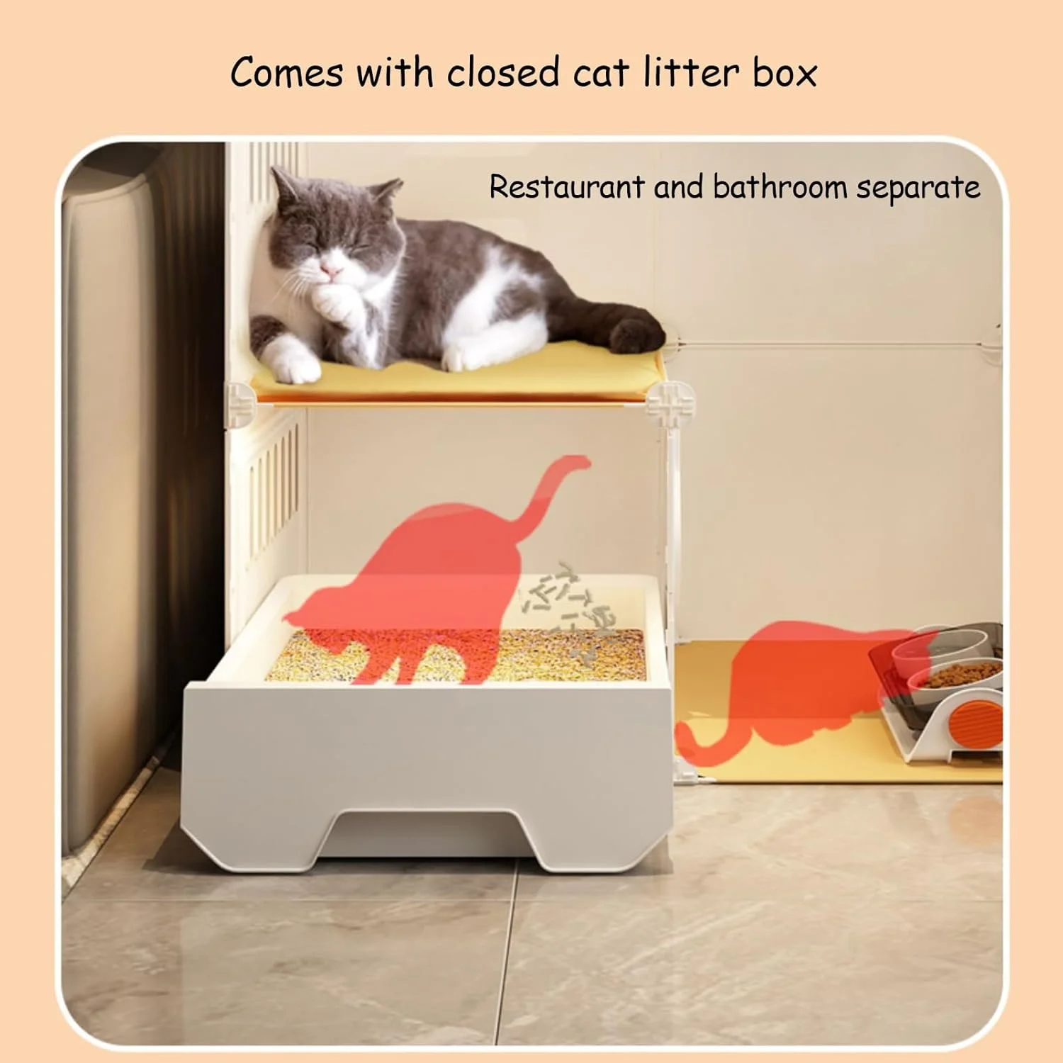 قفس بزرگ 2/3 طبقه گربه با جعبه خاک، لانه بازی برای حیوانات کوچک، محل ورزش برای 1-3 گربه، قفل درب نارنجی (اندازه: بدون چرخ 70.8x46.5x70.8 سانتی متر)