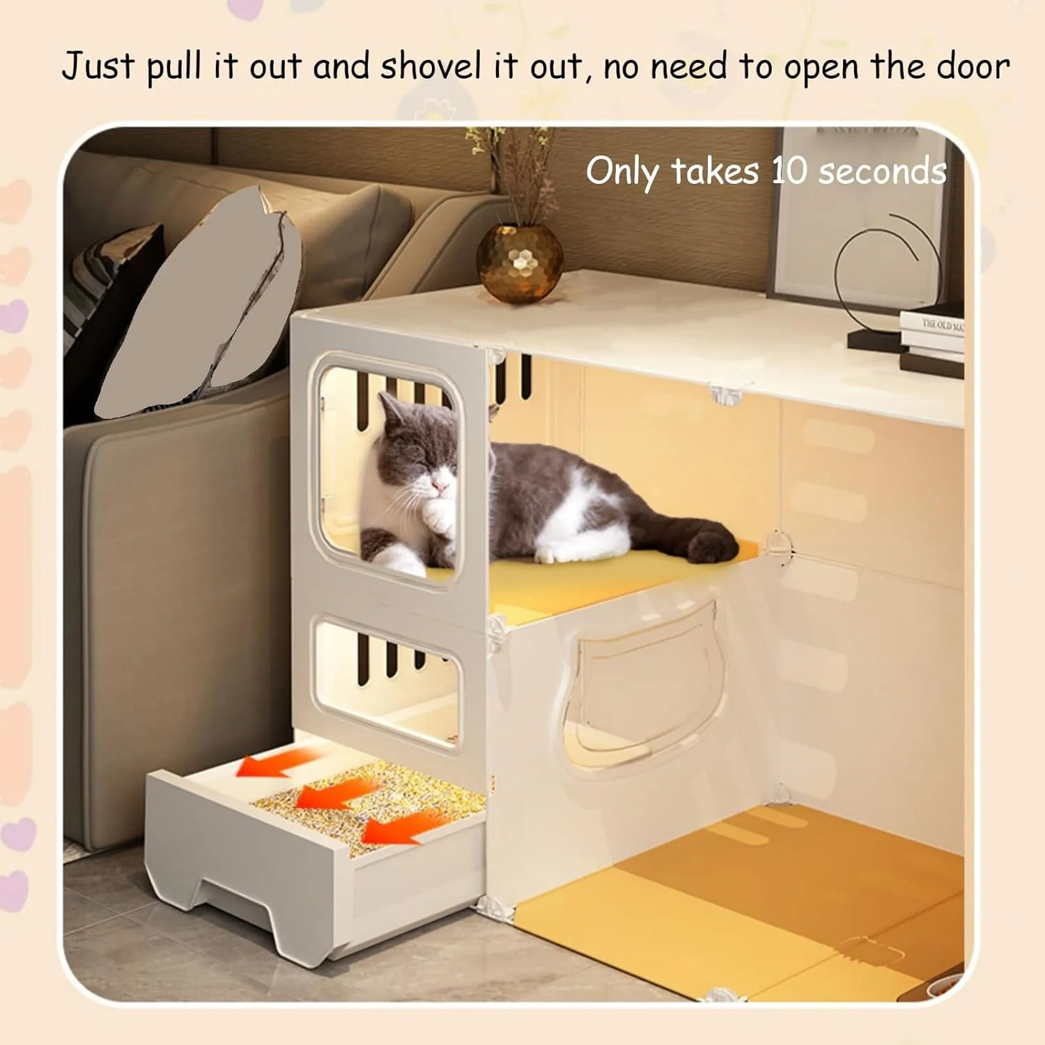 قفس بزرگ 2/3 طبقه گربه با جعبه خاک، لانه بازی برای حیوانات کوچک، محل ورزش برای 1-3 گربه، قفل درب نارنجی (اندازه: بدون چرخ 70.8x46.5x70.8 سانتی متر)